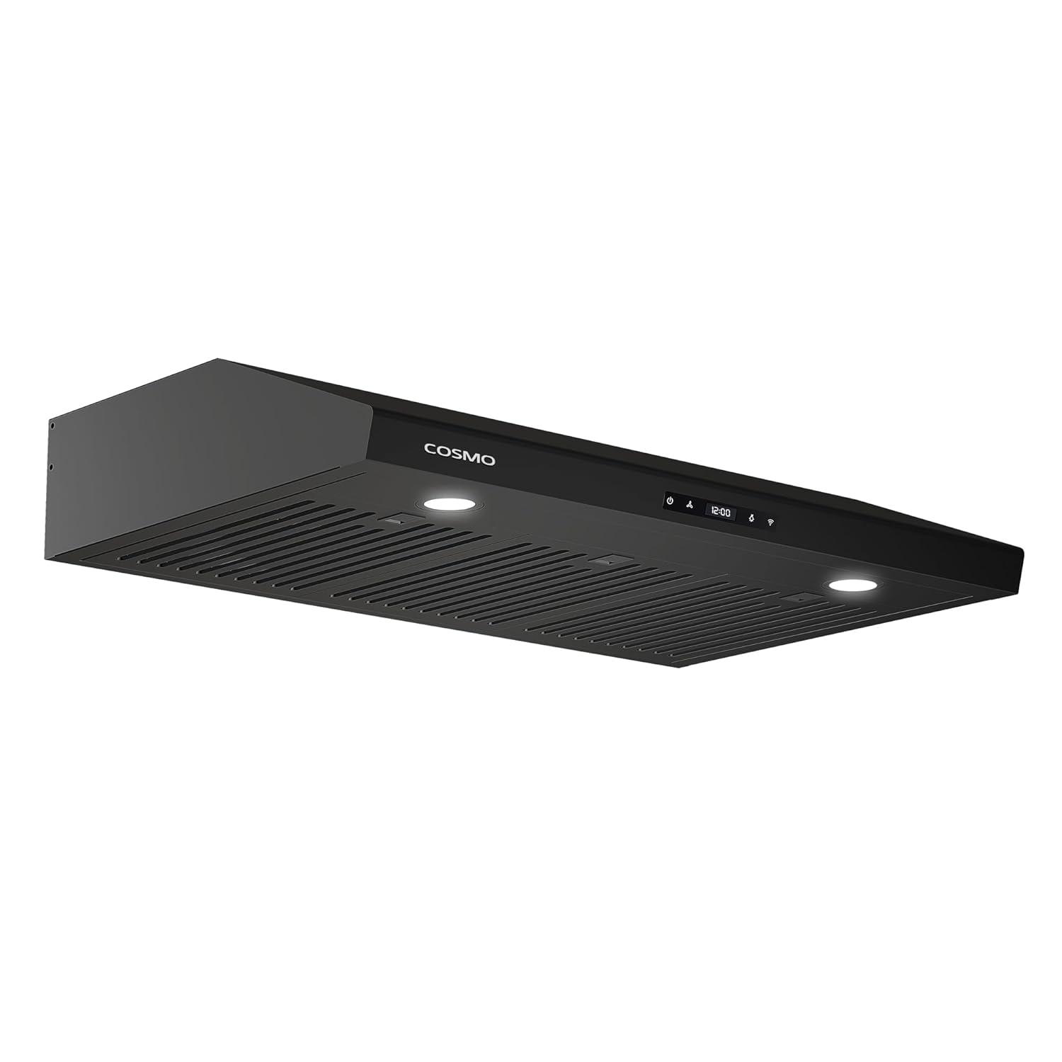 Cosmo 36 In. Haven Collection 500 Cfm Ducted Under Cabinet Range Hood, Touch Controls, Led Lights In Matte Black