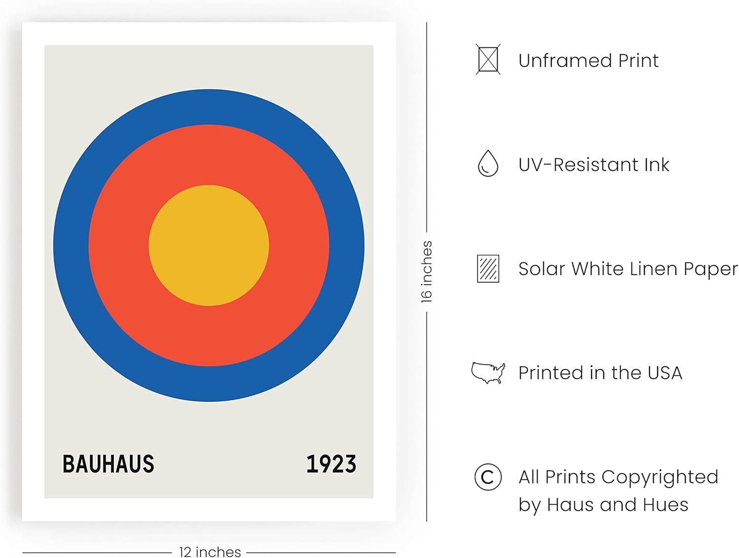 Haus and Hues Bauhaus Poster Colorful Wall Art - Contemporary Wall Art Prints, Vintage Art Circle Wall Decor, Blue Wall Decor for Living Room Art Posters, Geometric Famous Art Prints (Unframed, 12x16)