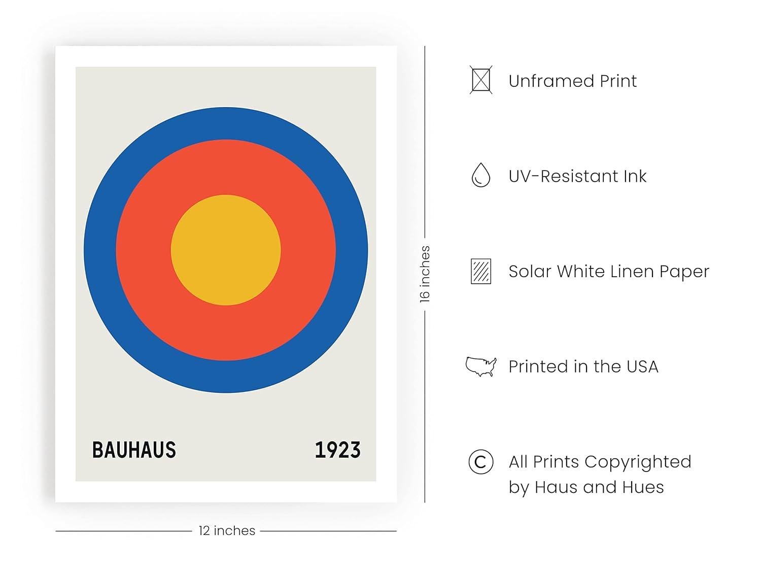 Haus and Hues Bauhaus Poster Colorful Wall Art - Contemporary Wall Art Prints, Vintage Art Circle Wall Decor, Blue Wall Decor for Living Room Art Posters, Geometric Famous Art Prints (Unframed, 12x16)