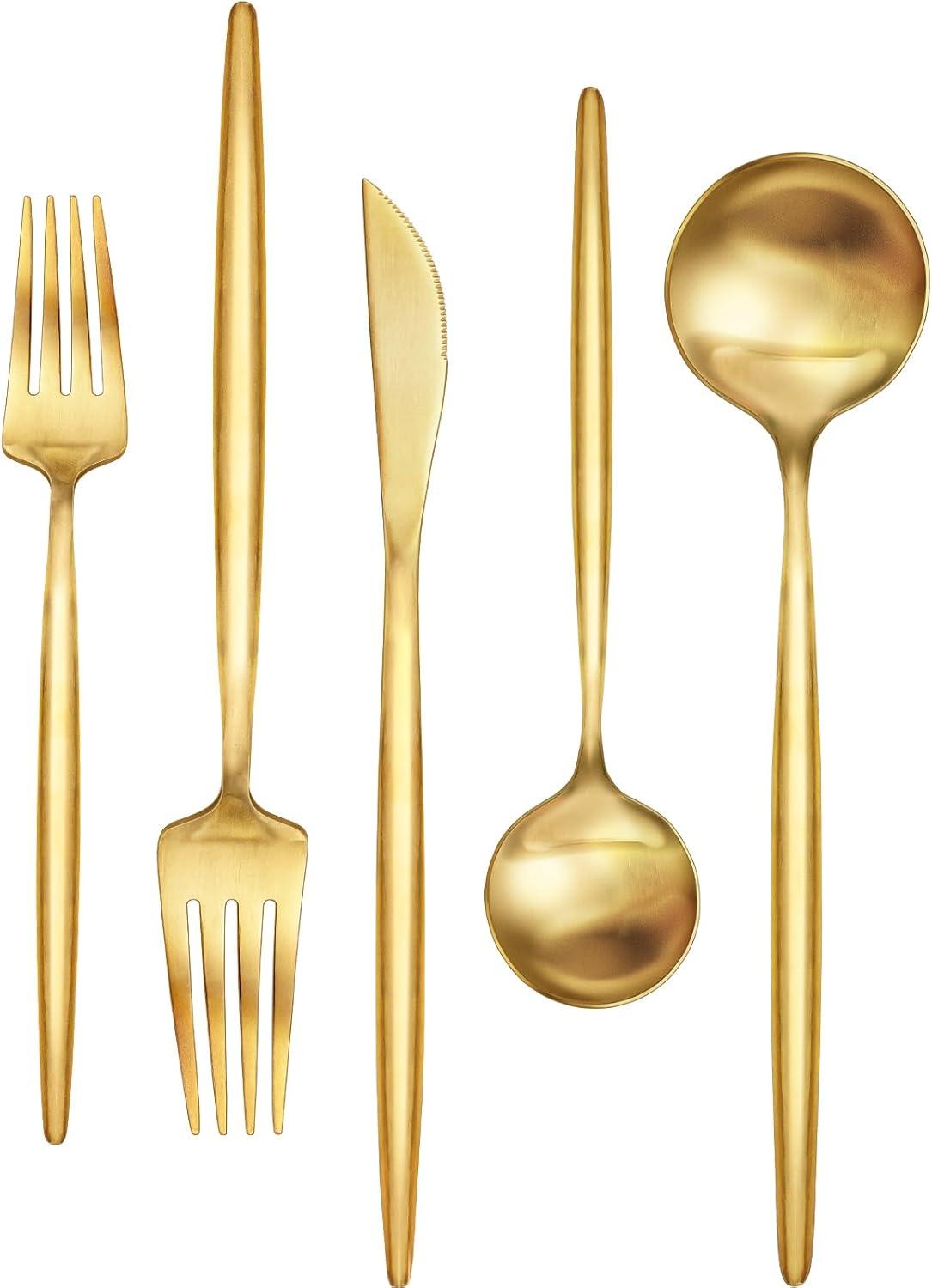 Everly Quinn 30-Piece Gold Silverware Set, Flatware Set For 6, Food-Grade Stainless Steel Cutlery Set, Includes Spoons Forks Knives, Kitchen Cutlery For Home Office Restaurant Hotel