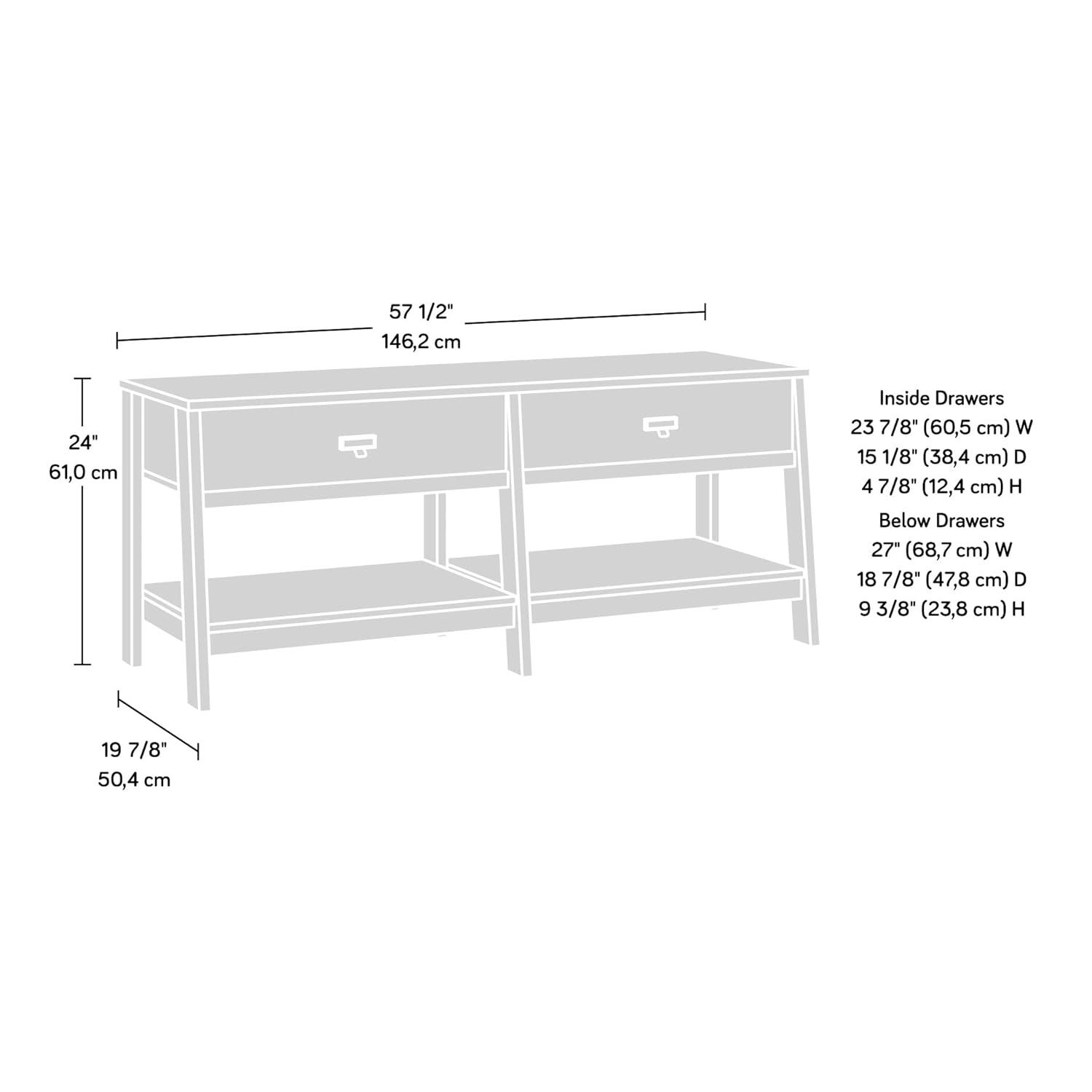 Sauder Trestle TV Stand with Drawers in Mystic Oak for TVs up to 60", Mystic Oak Finish