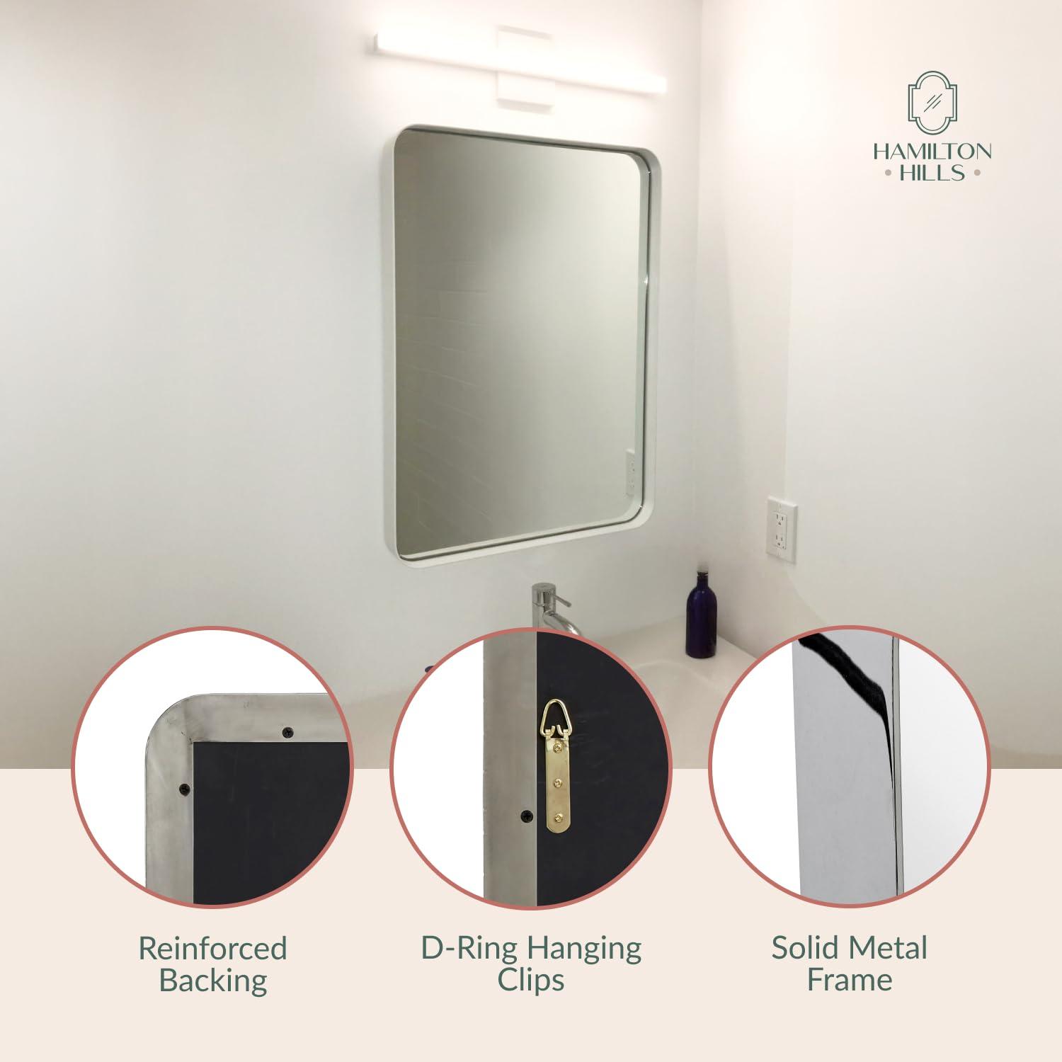 Hamilton Hills Contemporary Brushed Metal Wall Mirror Glass Panel Framed