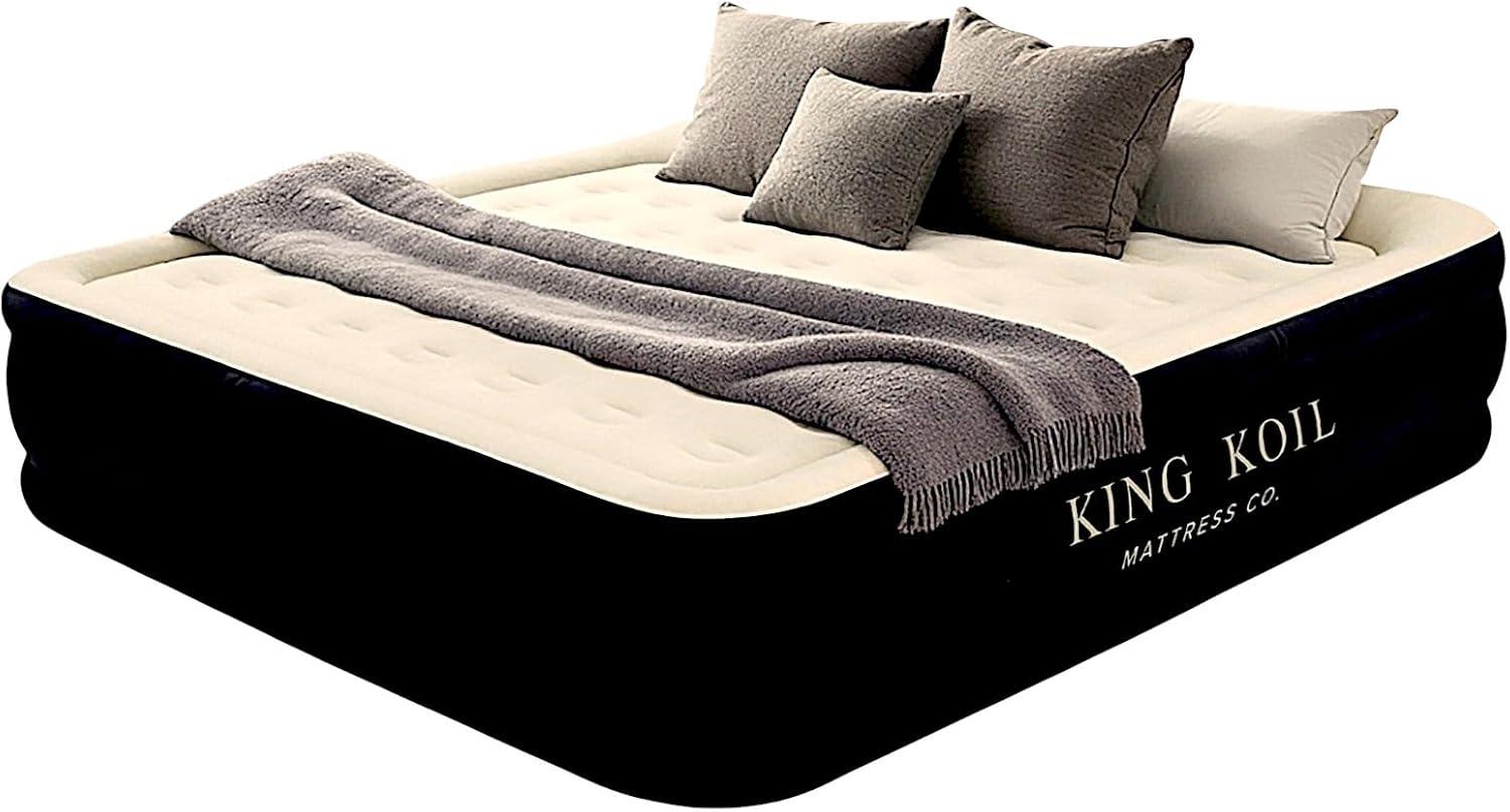 California King Black Raised Air Mattress with Built-in Pump