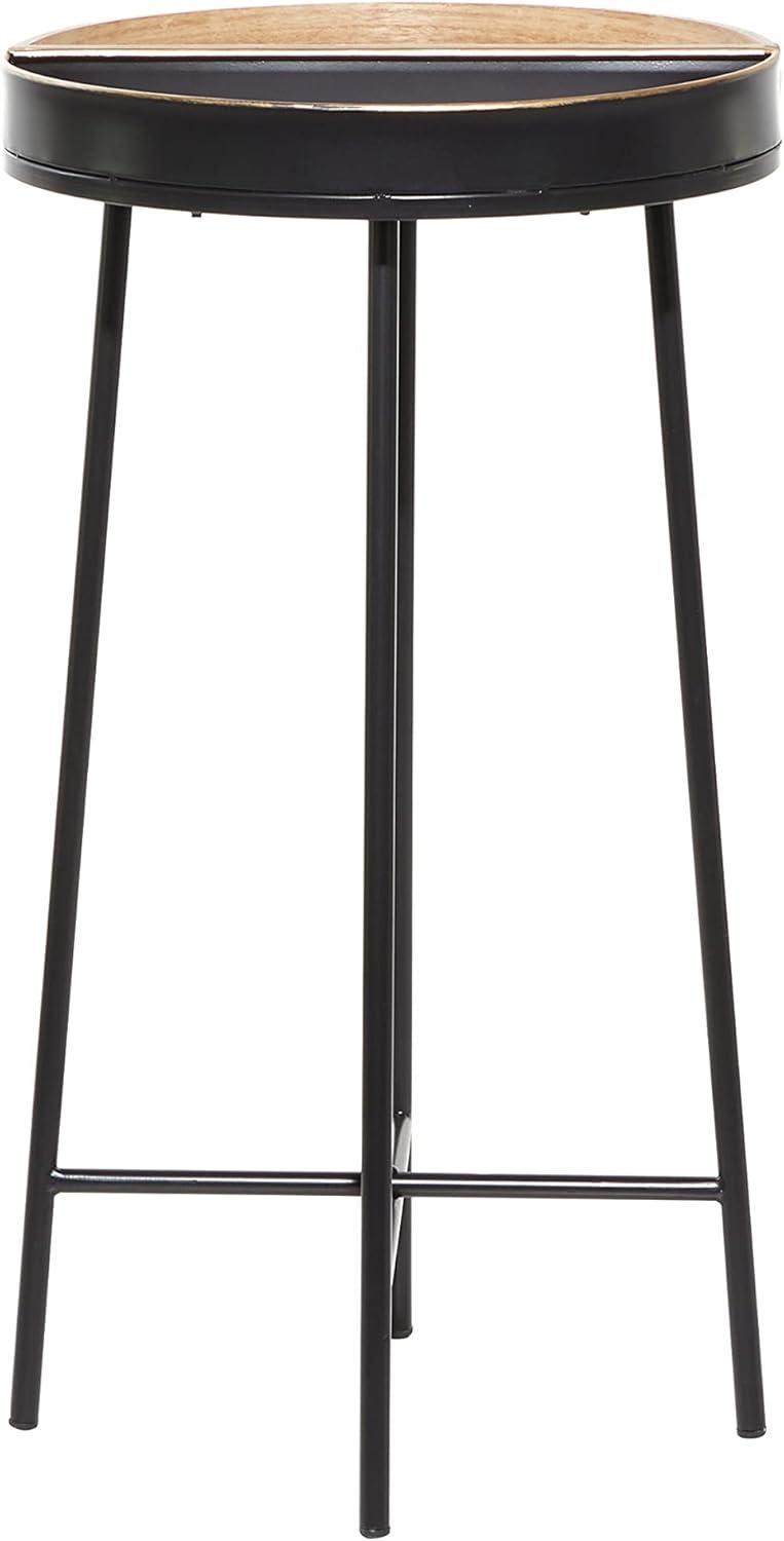 Olivia & May Contemporary Metal and Wood Accent Table Medium Black: Round Side, No Assembly Required