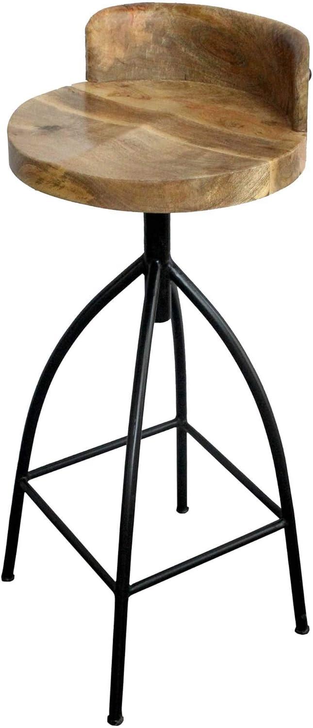 Benzara Industrial Style Adjustable Swivel Bar Height Stool with Backrest, Brown and Black