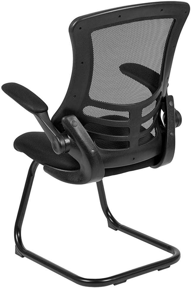 Flash Furniture Kelista Black Mesh Sled Base Side Reception Chair with Flip-Up Arms
