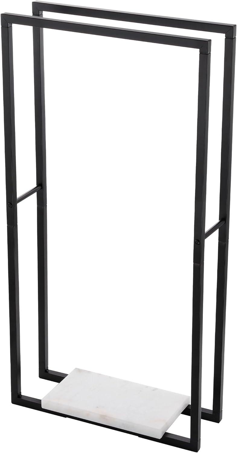 KES Bathroom Standing Towel Rack with Heavy Marble Base 2 Tier Matte Black