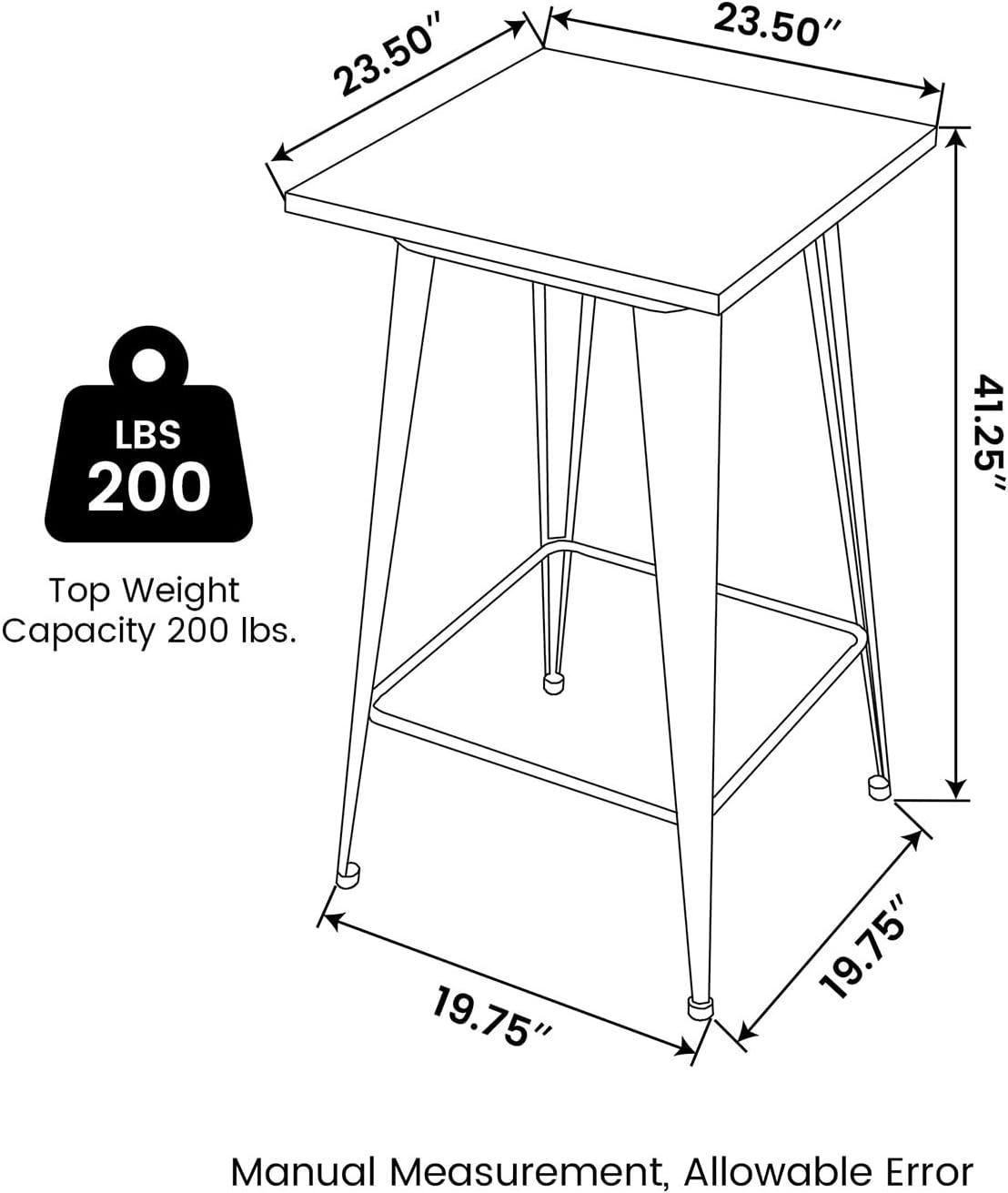 Elmwood Rustic Industrial Square Bar Table, Dark Brown, 41"