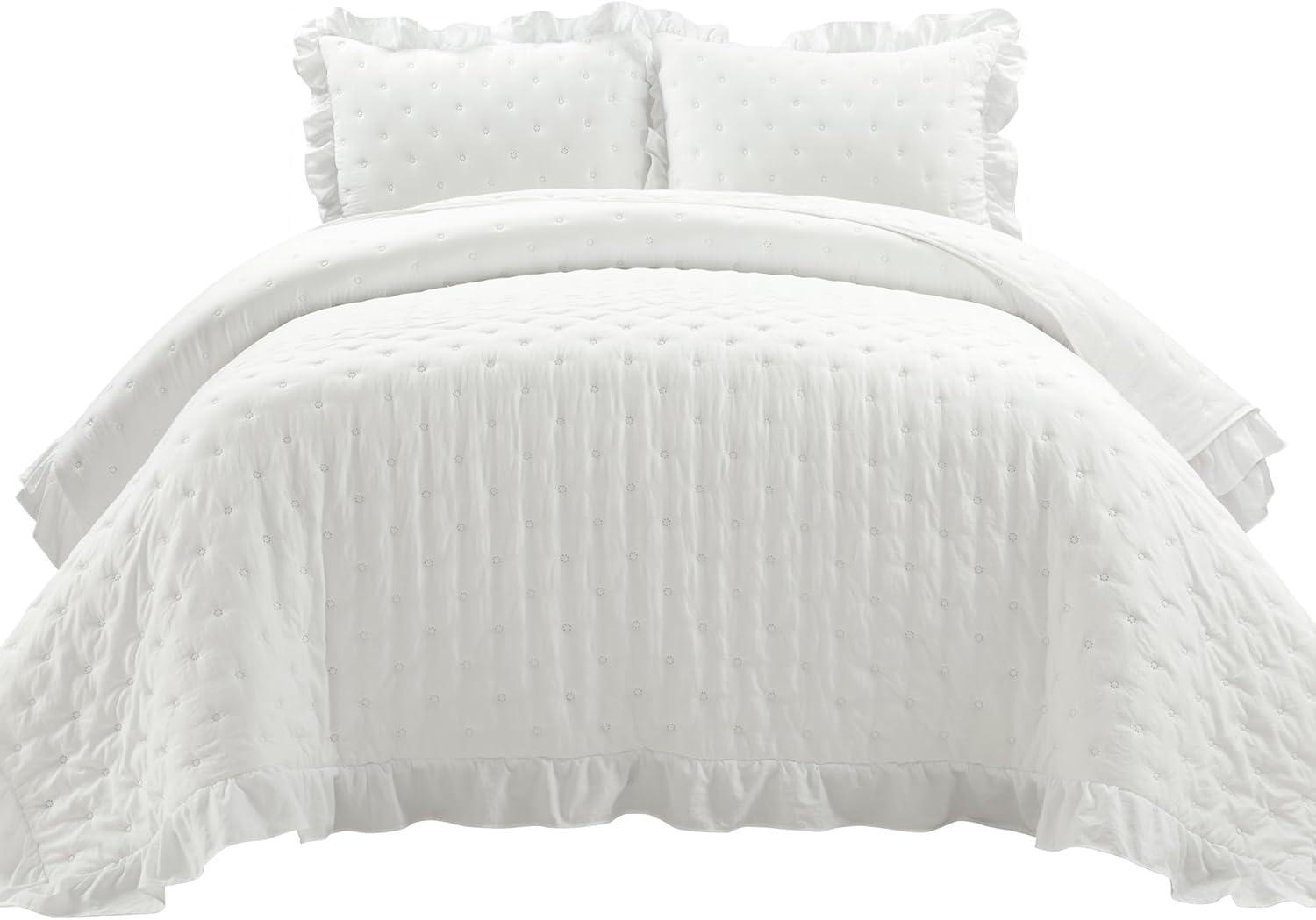 Reyna Ruffle Reversible Oversized Quilt White 3Pc Set King