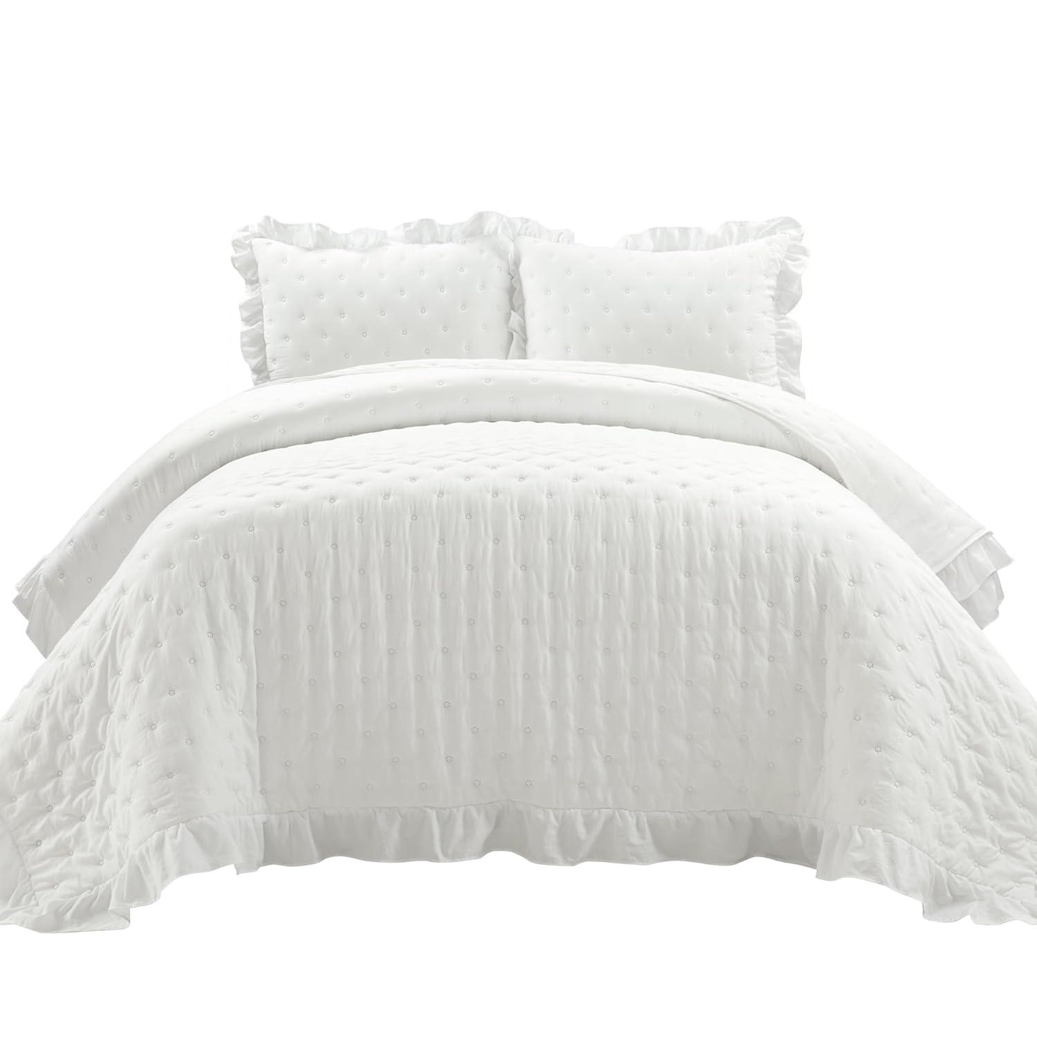 Reyna Ruffle Reversible Oversized Quilt White 3Pc Set King