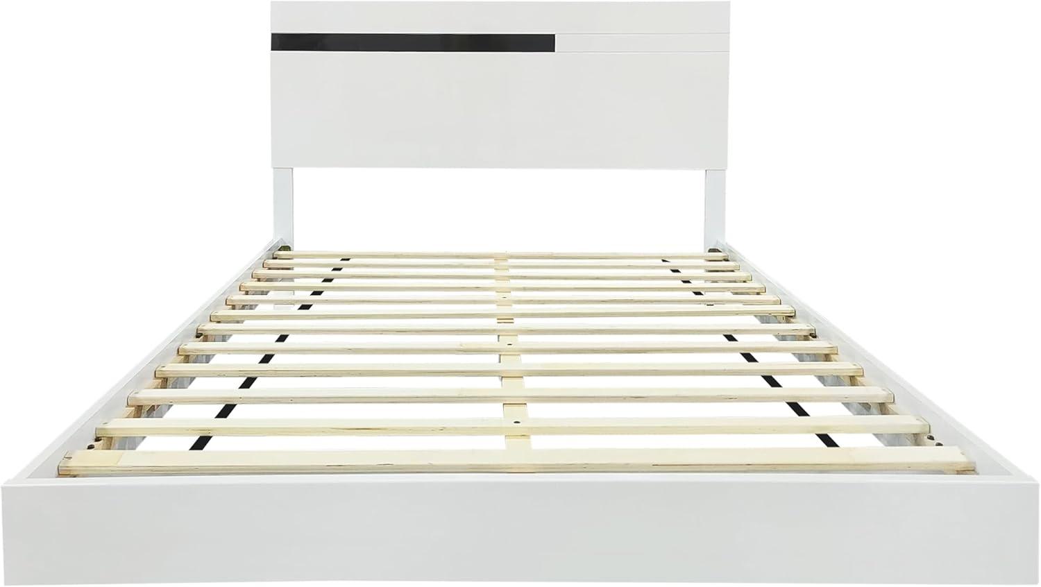 Modern High Gloss 3-Piece Bedroom Set Floating Bed Frame Queen Size Platform Bed with LED Light & 2 Nightstands, White