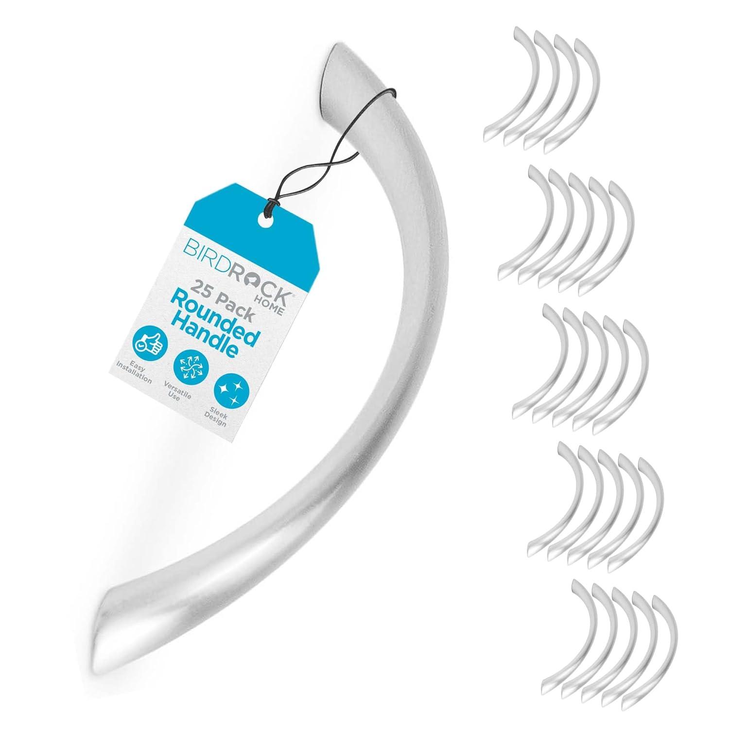 BIRDROCK HOME Sleek Rounded Handle - Brushed Nickel - Cabinet Drawer Pulls - Modern Adjustable Hardware for Kitchen, Bathroom, Cupboard, Dresser, Desk - Handles for Drawers - 3.75 Inch - 25 Pack