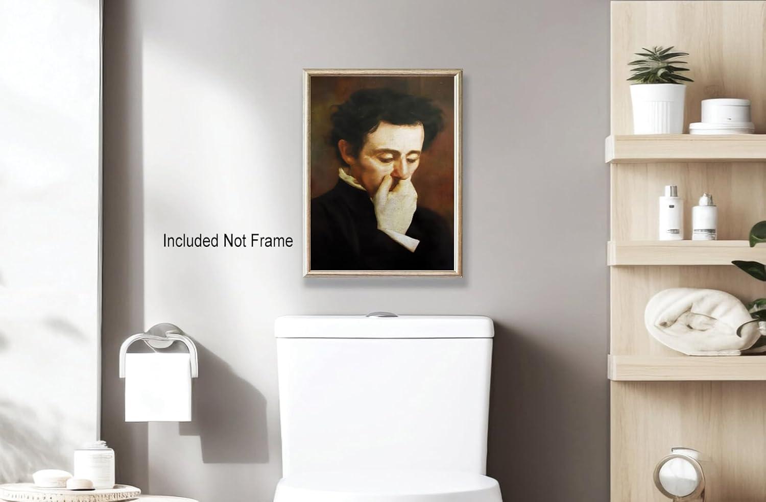 JDNWKBBS Funny Bathroom Canvas Wall Art Humorous Classical Oil Painting Man Covering Nose Posters Vintage Toilet Pictures Prints Rustic Farmhouse Wall Decor for Bathroom Restroom 12x16in Unframed