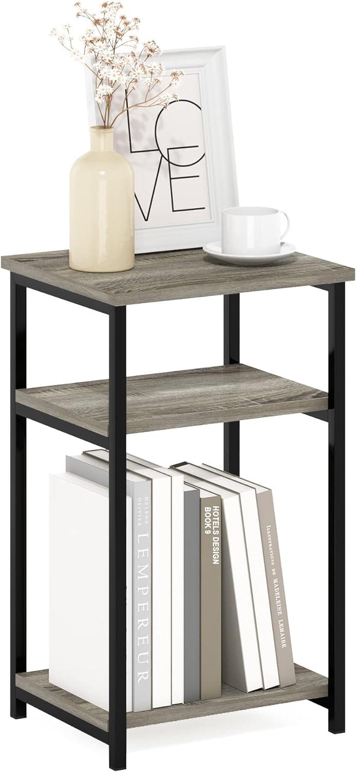 Furinno Just 3-Tier Industrial Metal Frame End Table with Storage Shelves, 1-Pack, French Oak