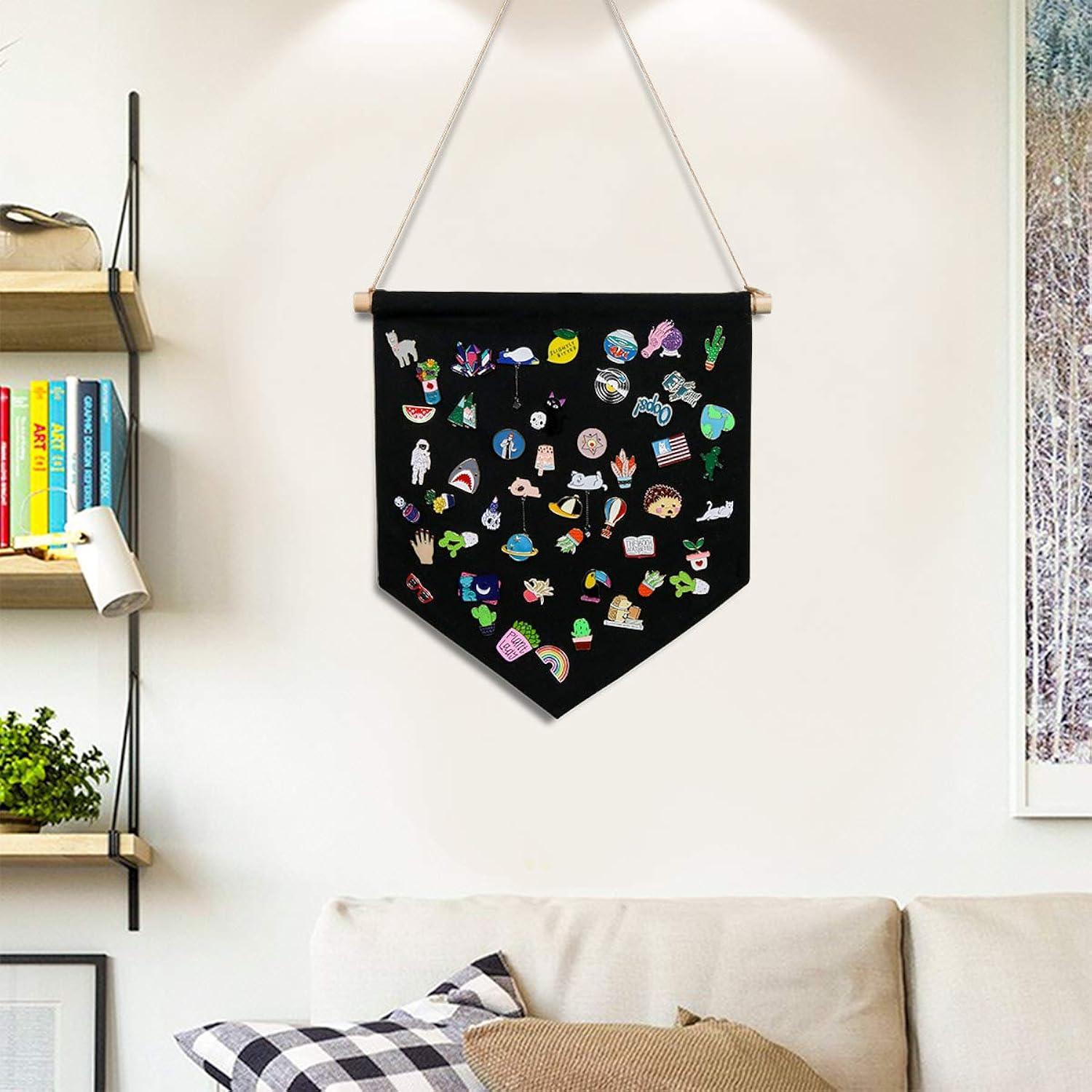 Pin Display Pennant Banner Enamel Lapel Pin Badge Flag Plain Blank Canvas Wall Banner(Black/ )