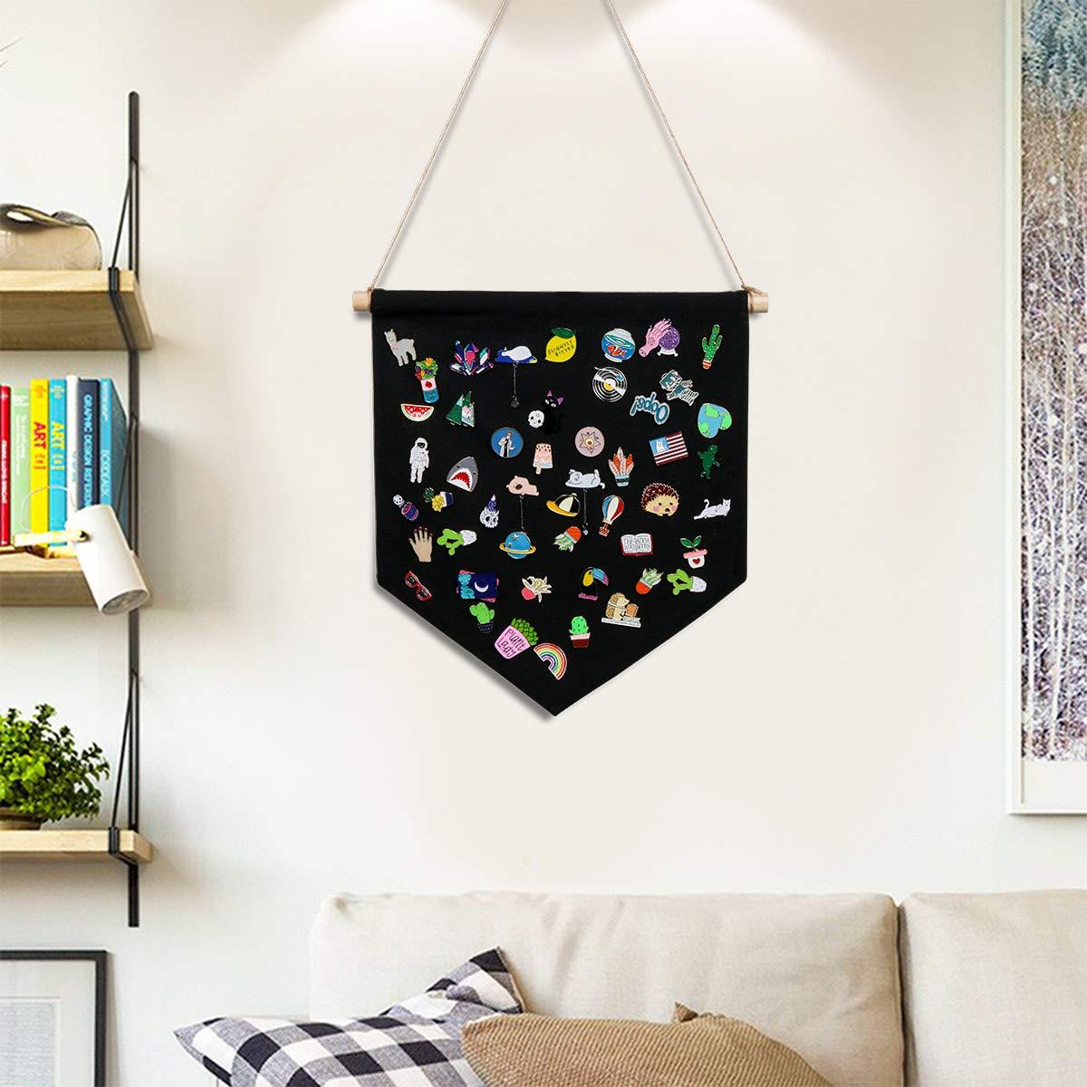 Pin Display Pennant Banner Enamel Lapel Pin Badge Flag Plain Blank Canvas Wall Banner(Black/ )