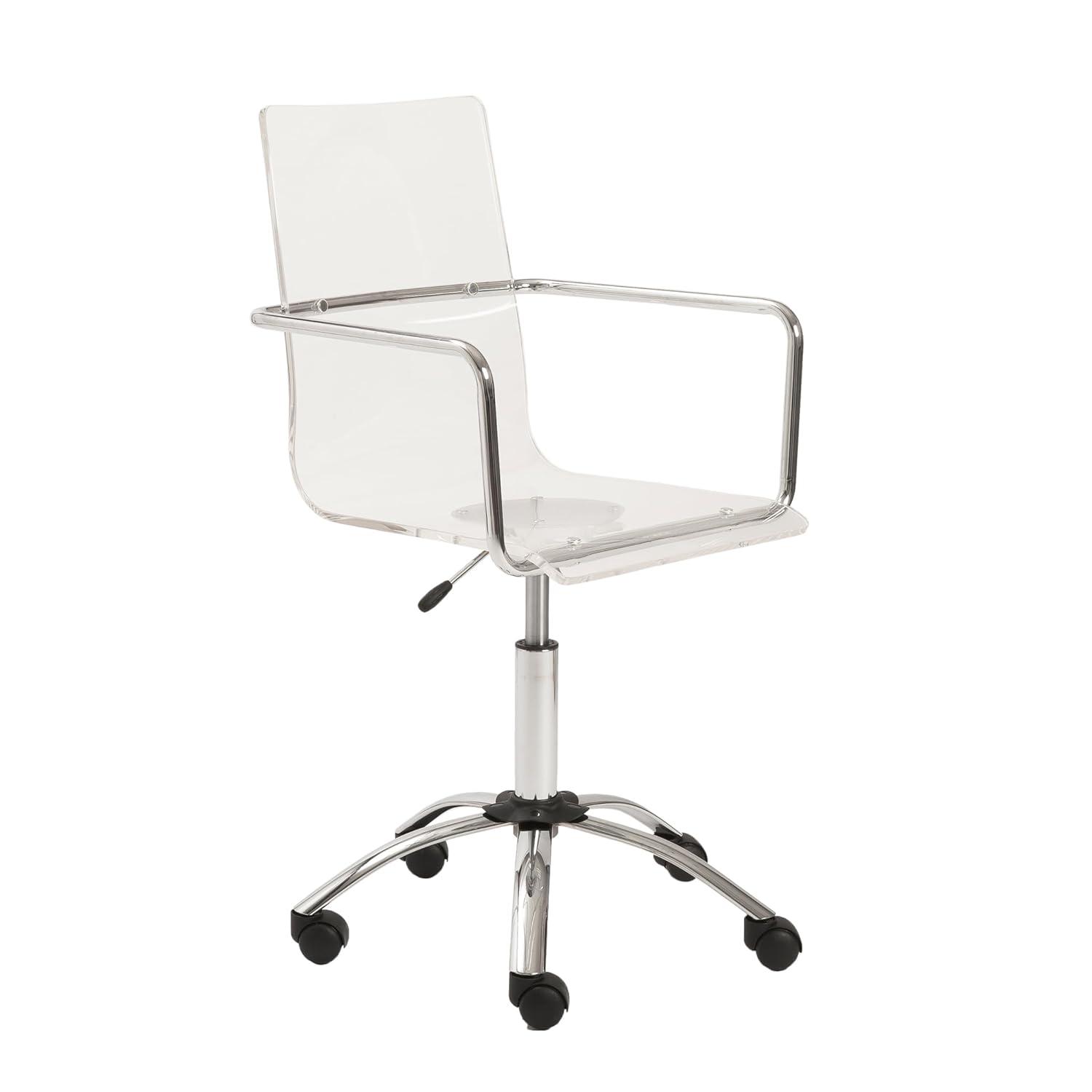 EURO STYLE Chloe Office Chair in Clear, Acrylic, Chromed Steel Base, 360° Swivel, Adjustable Height, Casters for Mobility, Made for Everyday Home Use