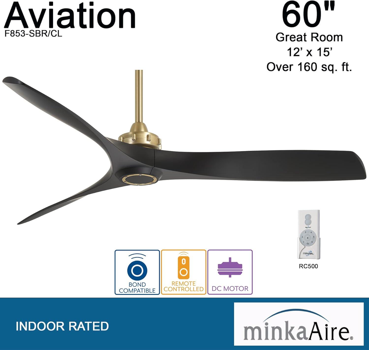 60" Minka Aire Modern Indoor Ceiling Fan with Remote Control Soft Brass Black for Living Room Kitchen Bedroom Family Dining House