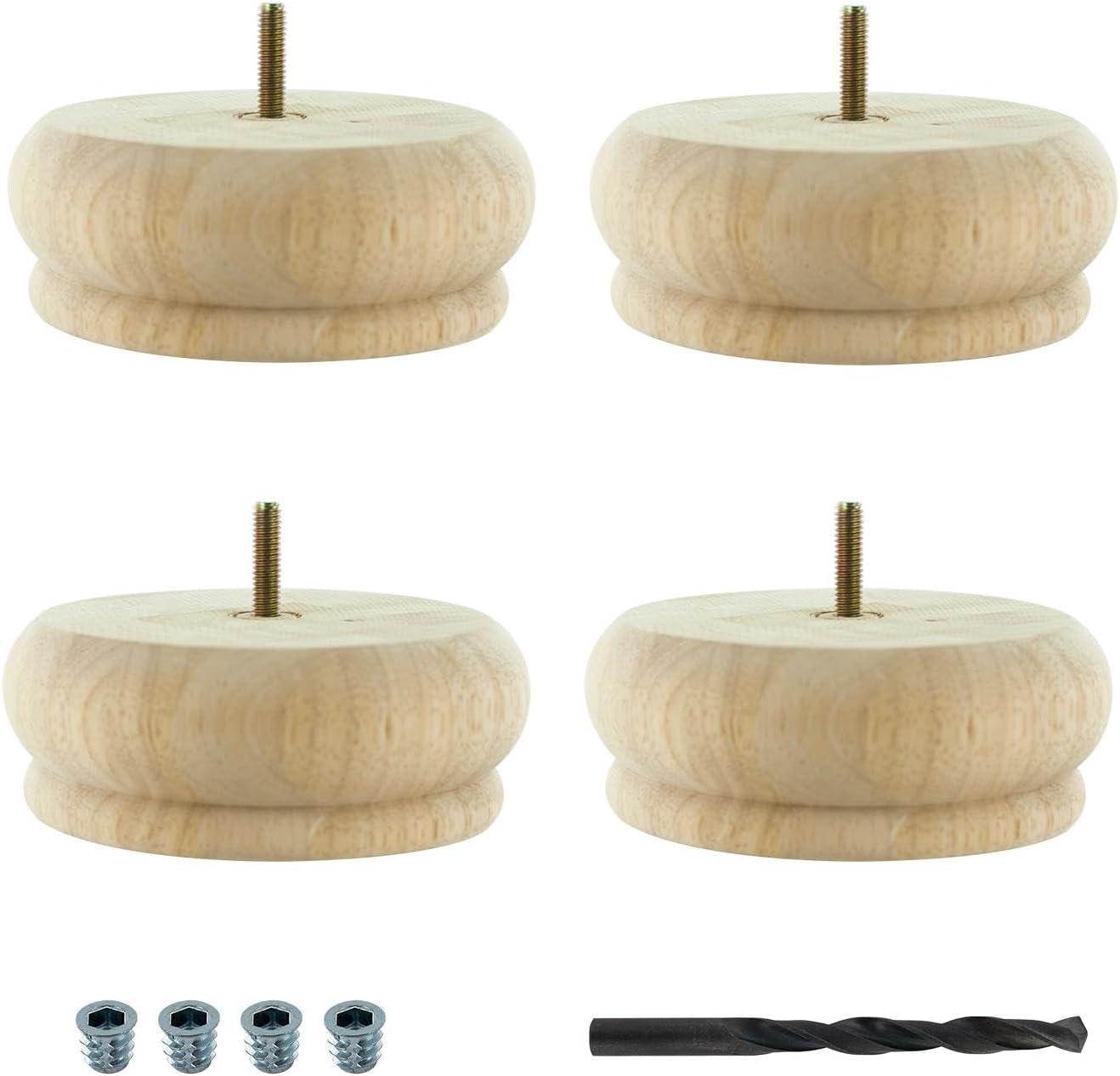 2-1/2in H x 4-1/2in Dia Unfinished Solid Hardwood Bun Foot Leg
