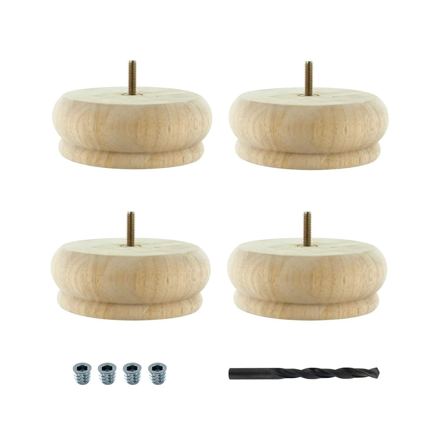 2-1/2in H x 4-1/2in Dia Unfinished Solid Hardwood Bun Foot Leg