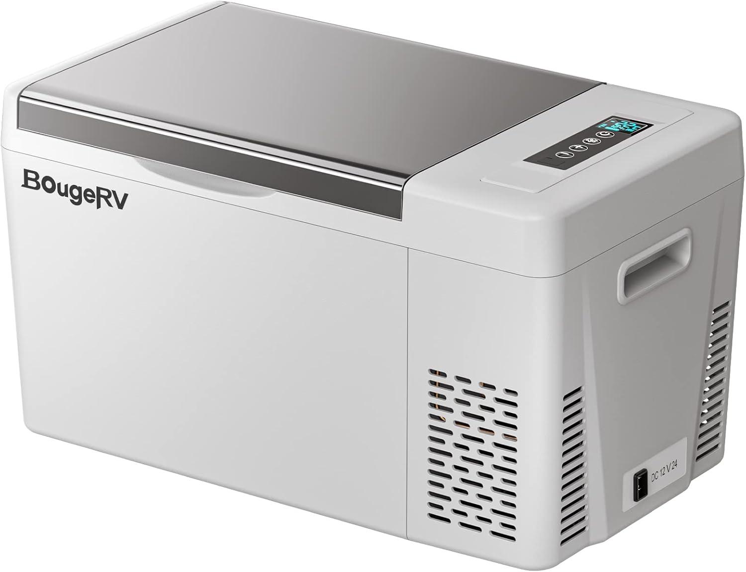 BougeRV Portable Car Refrigerator 23 Qt, 12 Volt Refrigerator Portable Freezer Compressor Cooler with -7℉~50℉ Cooling Range, 12/24V DC 110~240V AC for RV Truck Vehicle Boat Outdoor Use Gray