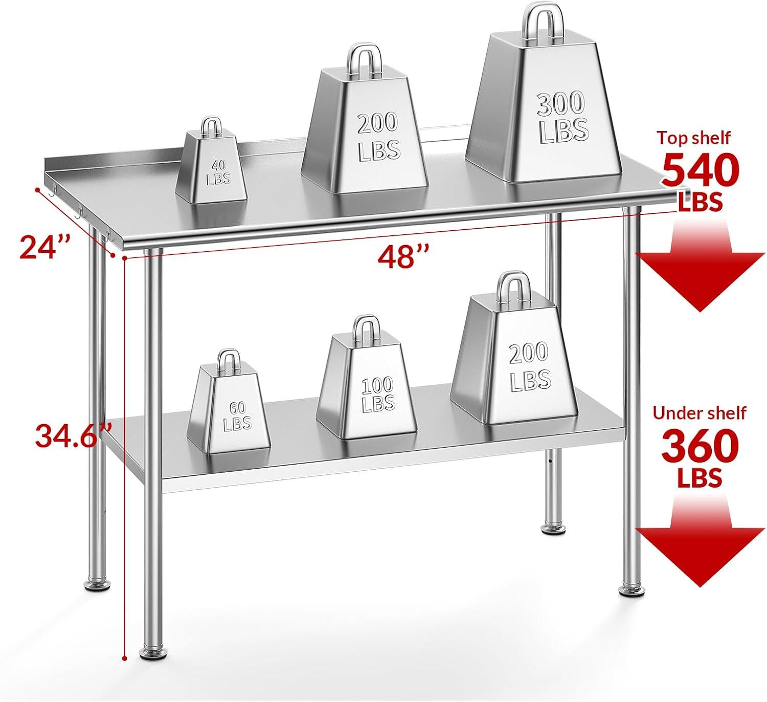 48x24 Inch Stainless Steel Commercial Prep Table with Undershelf