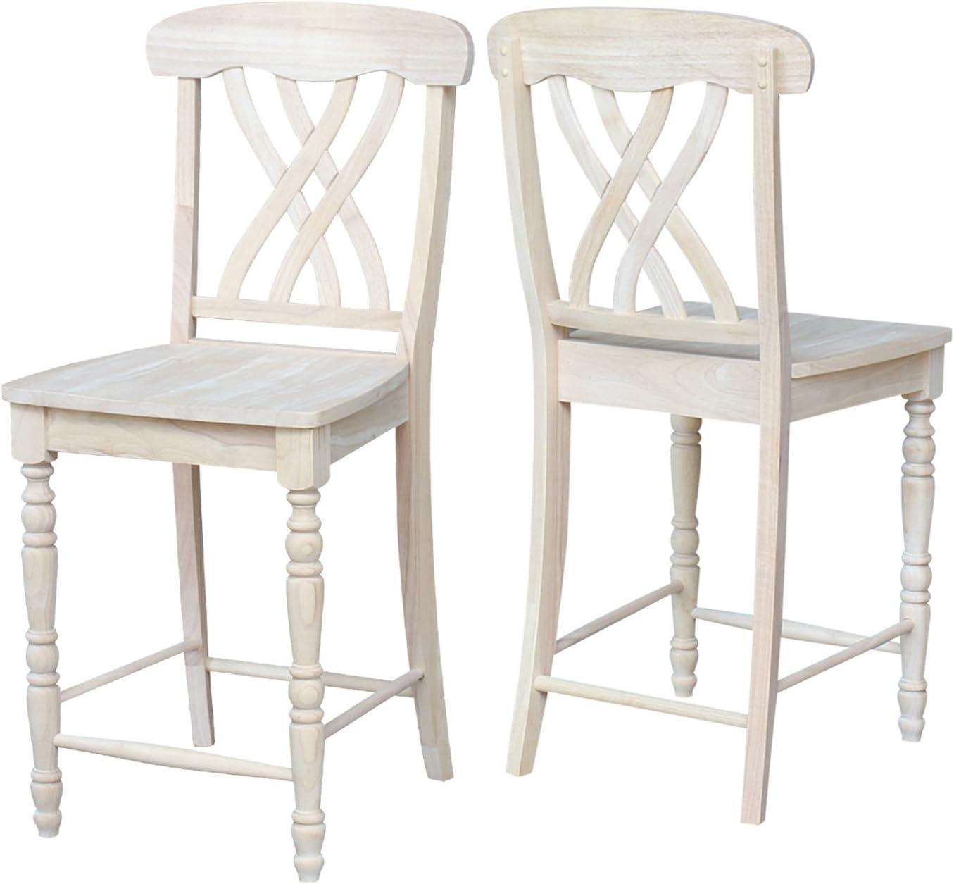 24" Lattice Counter Height Barstool Unfinished - International Concepts