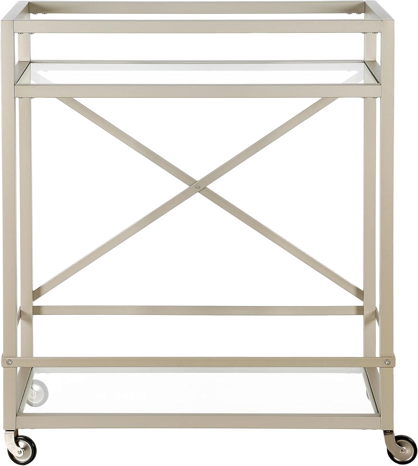 Henn&Hart 30" Satin Nickel Metal/Glass Bar Cart