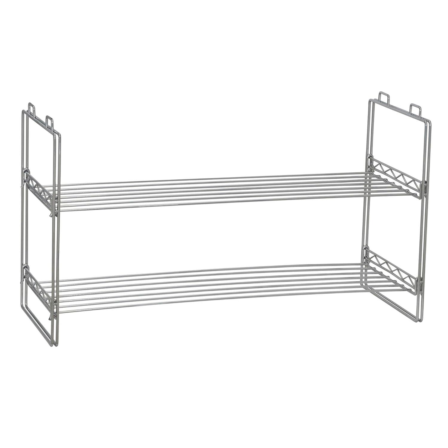 Chrome Stackable Two-Tier Shoe Rack with Flat Shelves