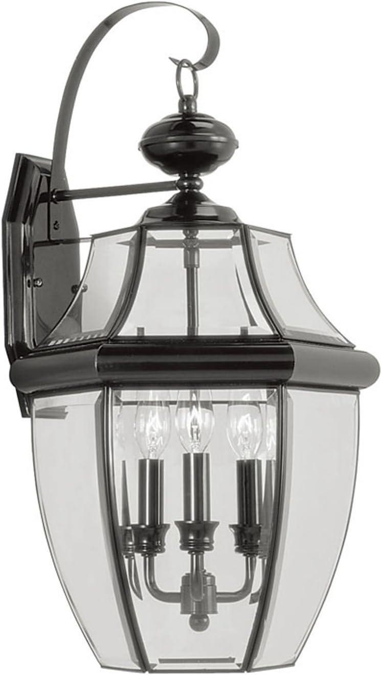 Colonial-Inspired Black Brass 3-Light Outdoor Wall Lantern