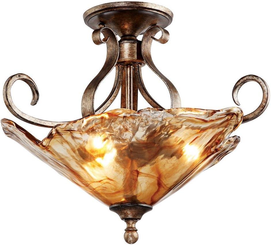 Contemporary Amber Glass 20" Silver Highlight Ceiling Light