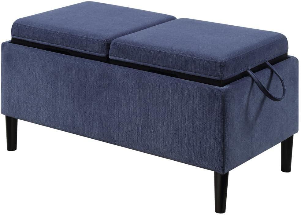 Convenience Concepts Designs4Comfort Magnolia Storage Ottoman with Reversible Trays, Dark Blue Corduroy