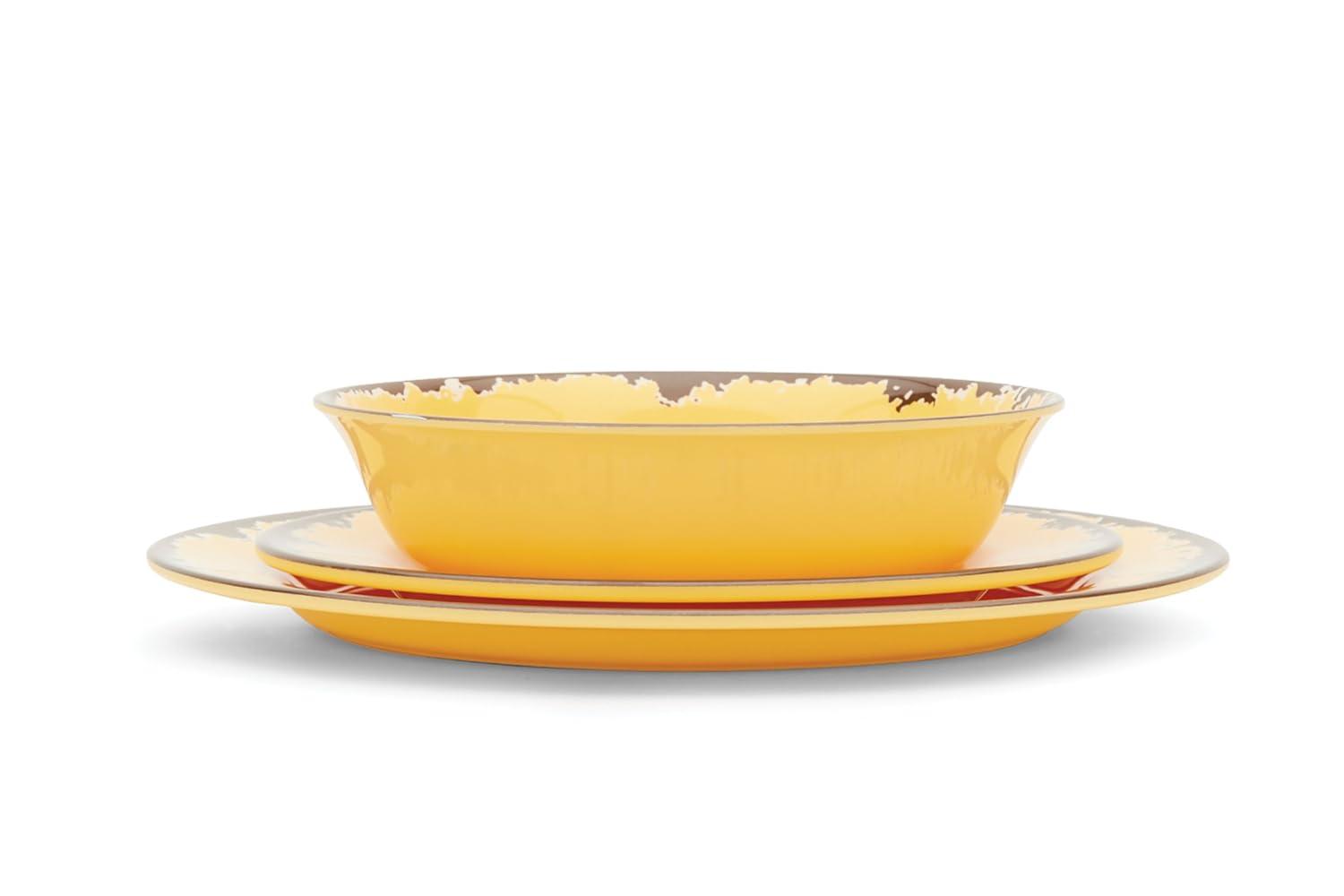 Fox Run Melamine Dinnerware Set, Off White, Dandelion Yellow, Sky Blue and Cornflower Blue, Set of 12