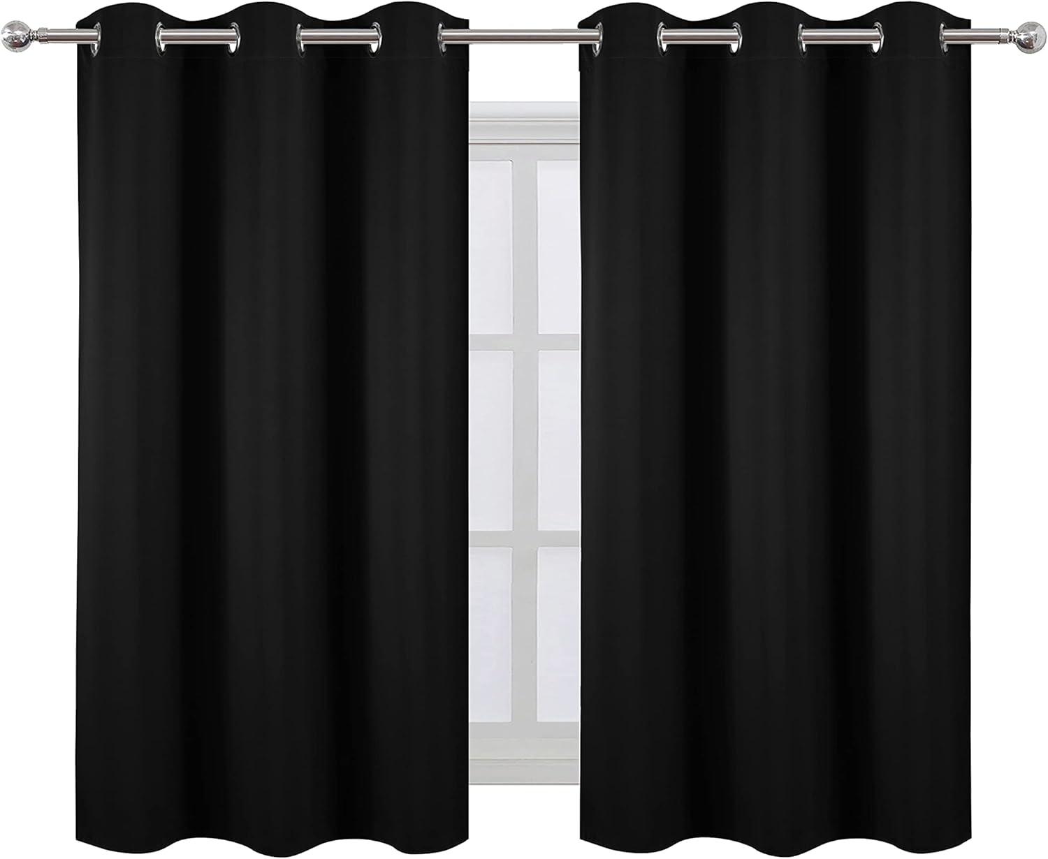 Black Polyester Blackout Grommet Curtains 38 x 54 Inch Set