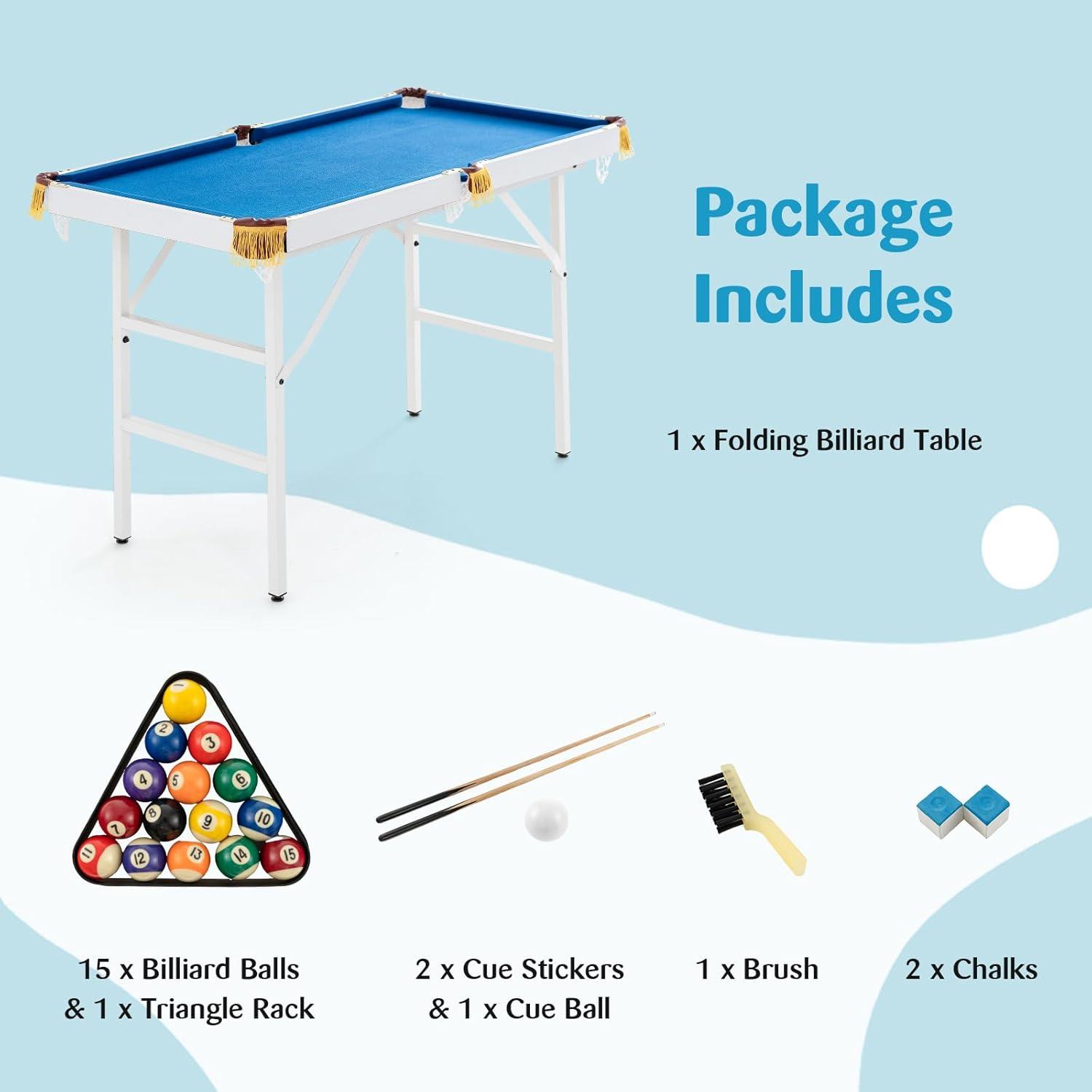 Costway 47" Folding Billiard Table Pool Game Table for Kids w/ Cues & Chalk & Brush