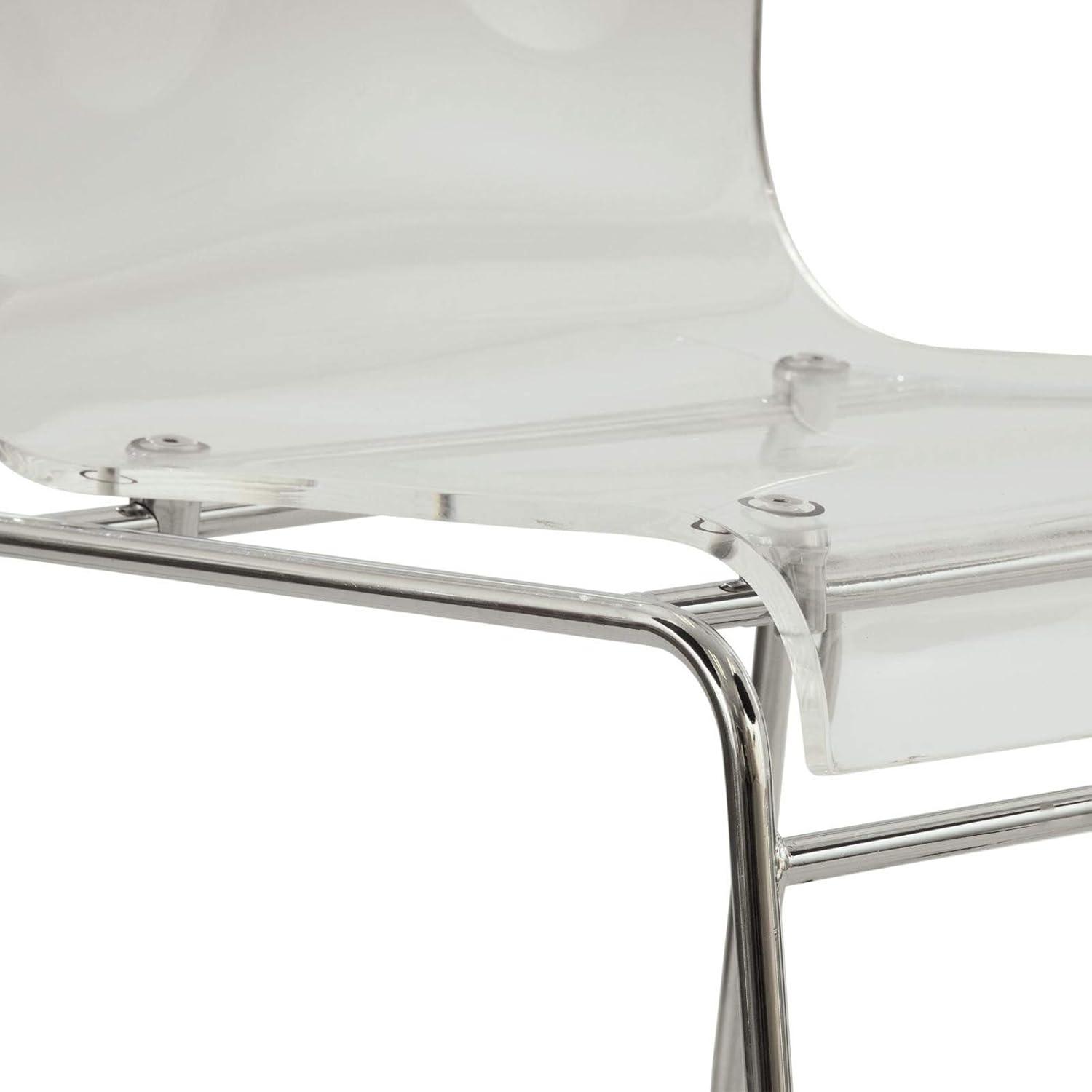 LeisureMod Lima Acrylic Chrome Finish Steel Frame, Stackable Accent Side Chair for Kitchen and Dining Room (Clear)