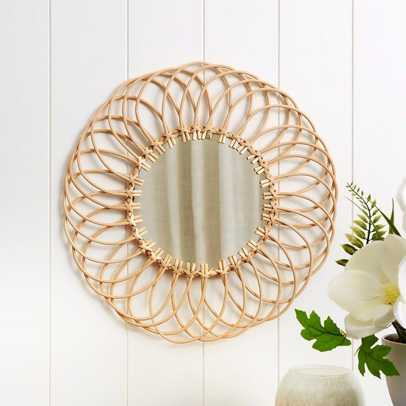 Round Natural Rattan Mirror - Round