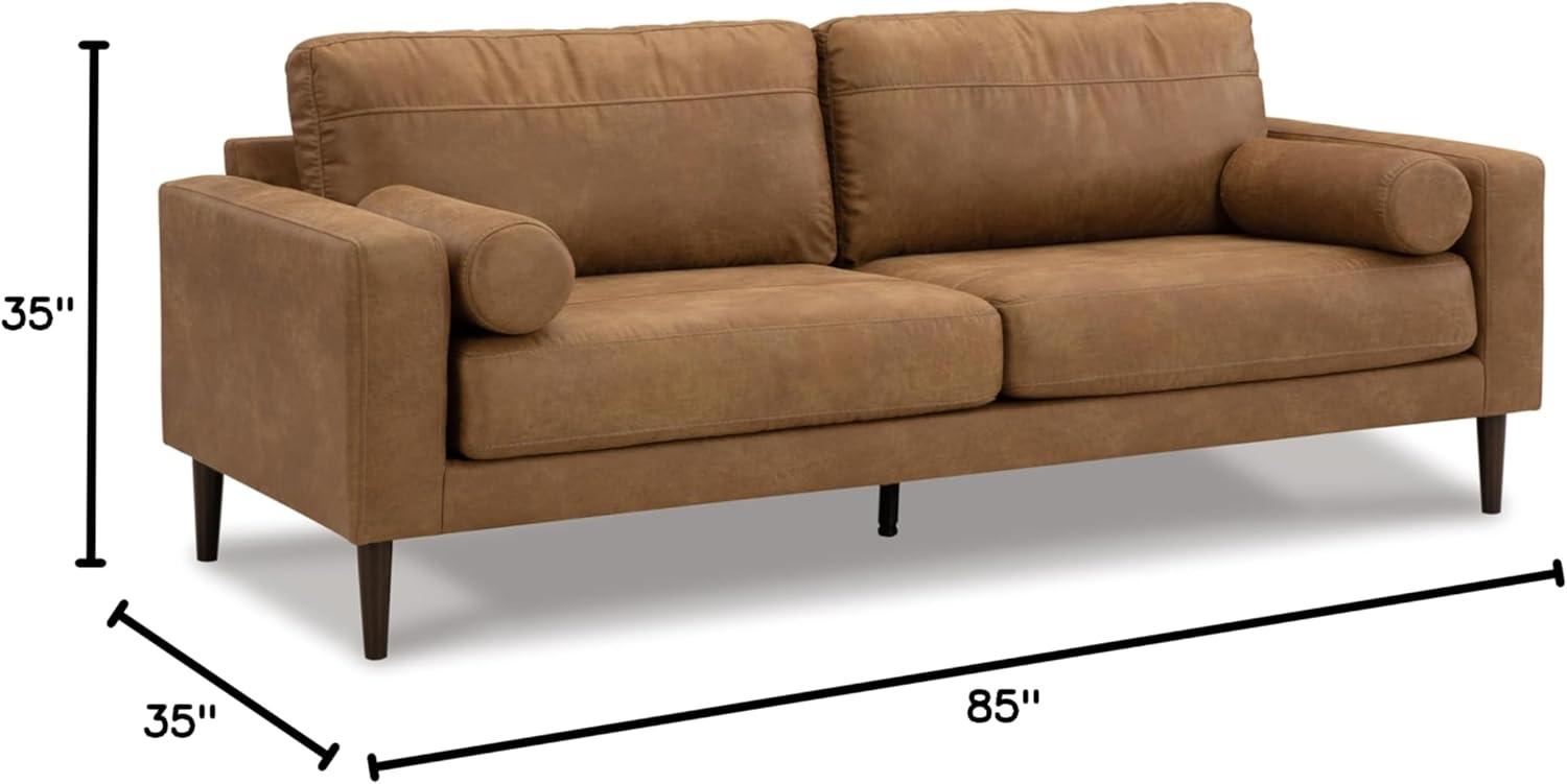 85'' Brown Faux Leather Track Arm Sofa with Bolster Pillows