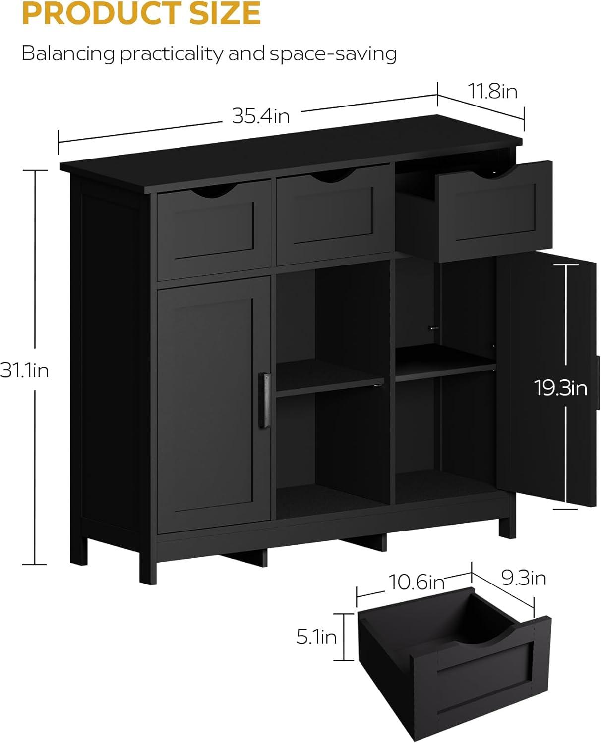 Wooden Storage Cabinets with Drawers and Adjustable Shelves, Wooden Storage Organizer, Accent Cabinet for LivingRoom, Bedroom, Bathroom, Black