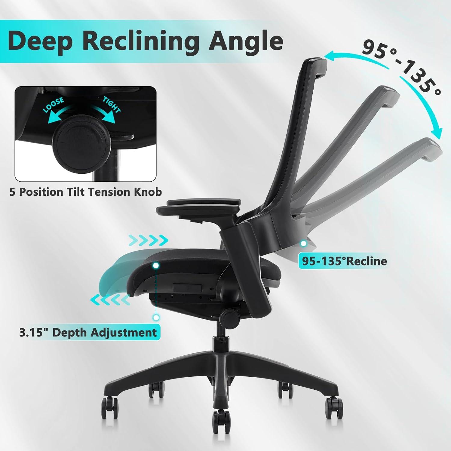 CLATINA Swivel Executive Computer Chair with 3D Armrest and Lumbar Support, Adjustable Ergonomic Fabric Backrest Task Chair for Home Office Conference Room