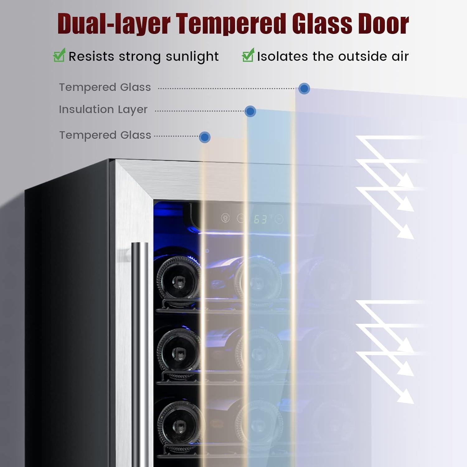 Costway 15'' Wine Beverage Cooler Refrigerator 30-Bottle Freestanding Built-in Fridge