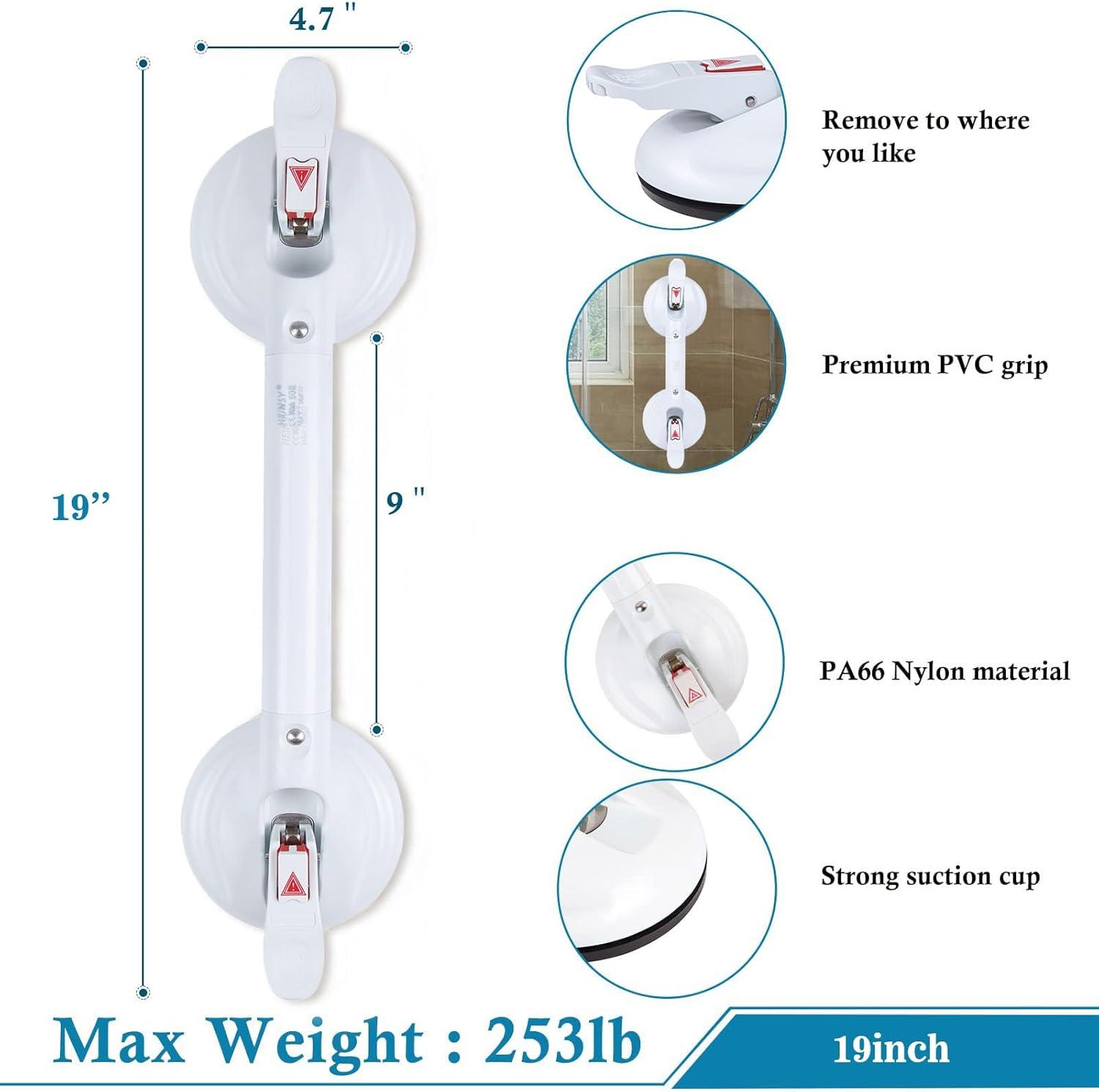 19inch Upgrade Suction Shower Grab Bar, Portable Shower Handle Bar Suction Grip Bar Bathtub Handle with Strong Hold Suction Cup Fitting and Rapid Release for Bathroom(Max Capacity :300lb