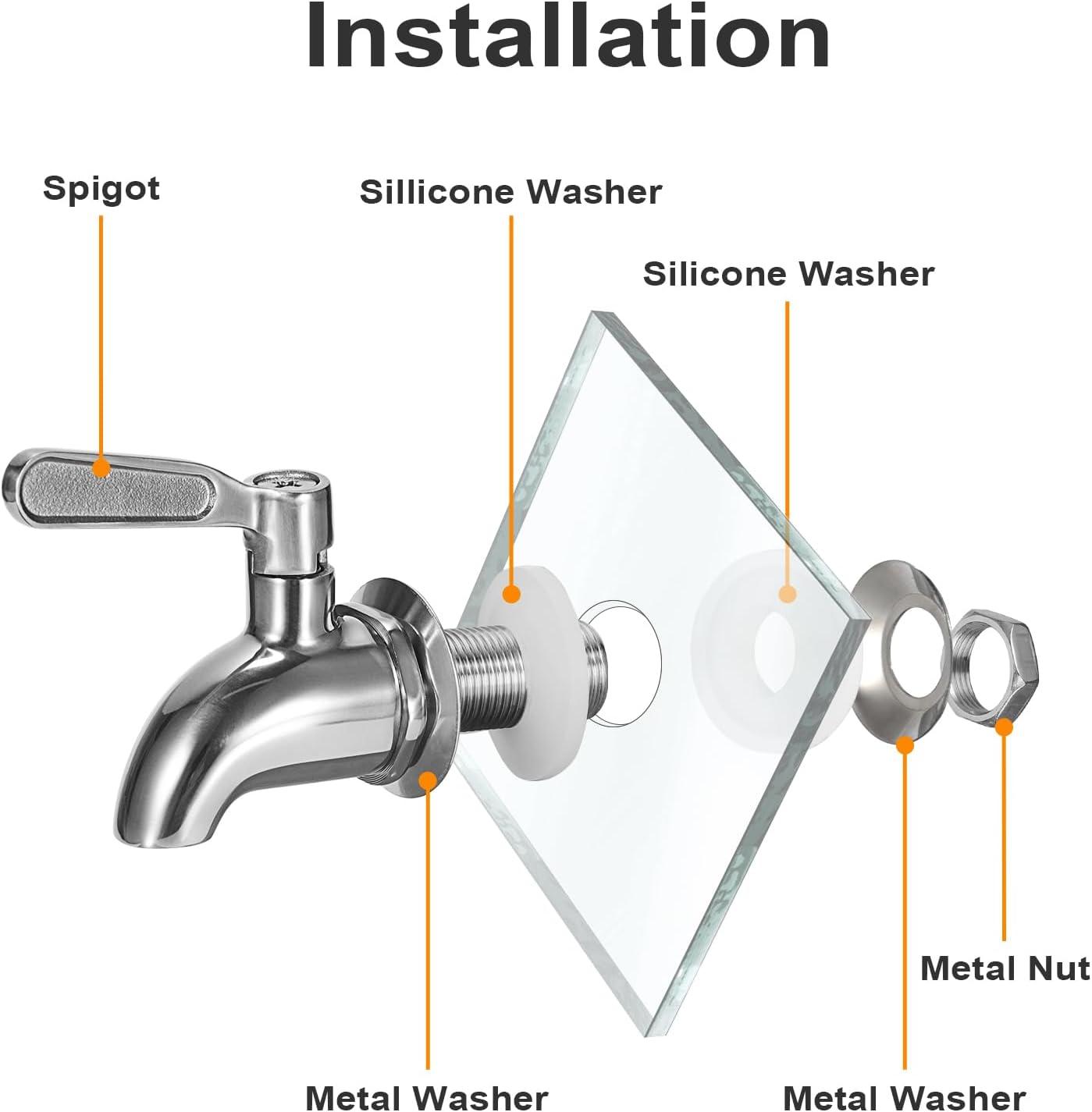 Polished Stainless Steel Beverage Dispenser Replacement Spigot Set