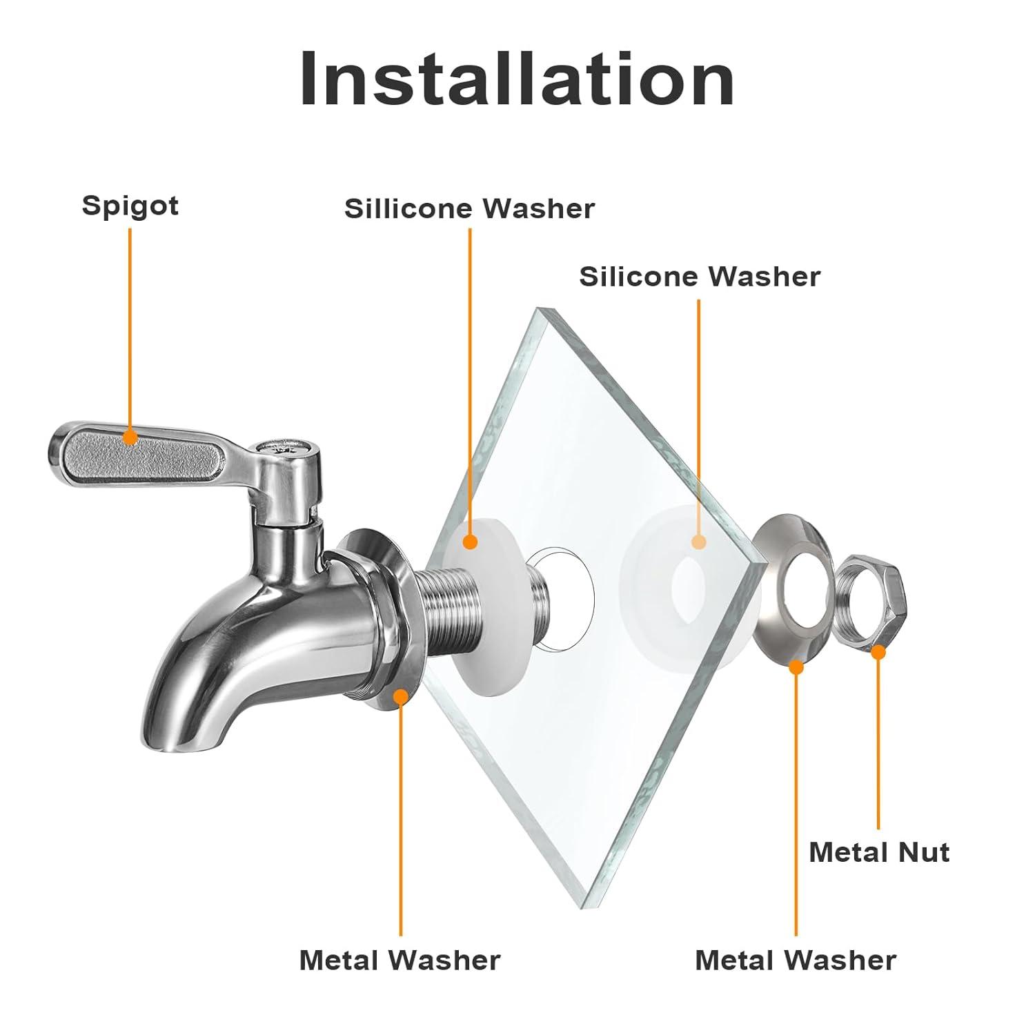 Polished Stainless Steel Beverage Dispenser Replacement Spigot Set