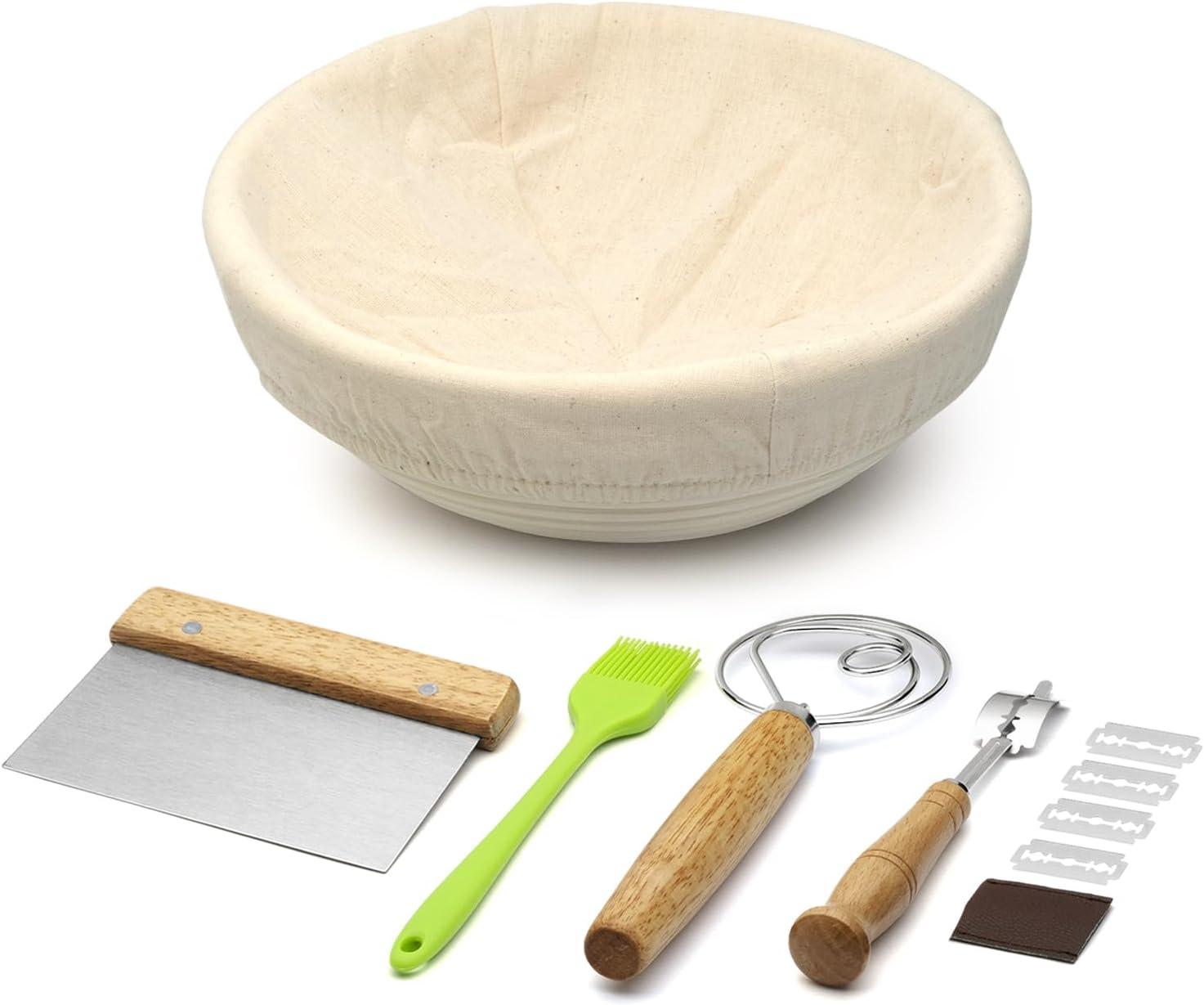 9-Inch Round Rattan Bread Proofing Basket Kit