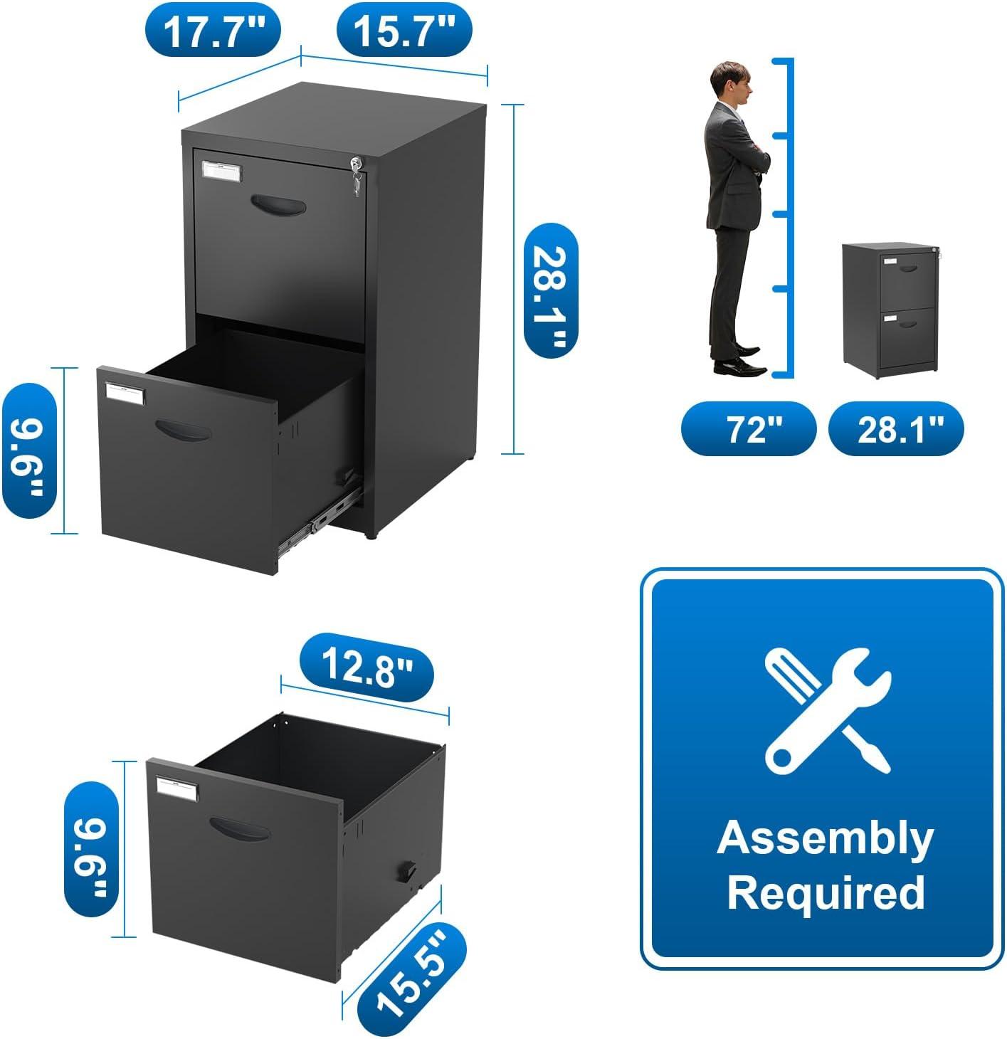 Inbox Zero 2 Drawer File Cabinet With Lock Metal Vertical File Cabinet