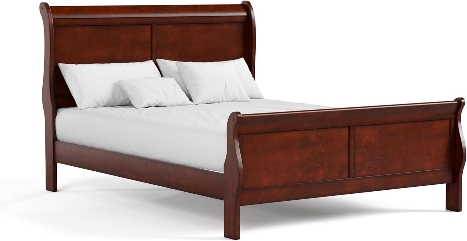 Cherry Wood Queen Sleigh Bed with Headboard and Footboard