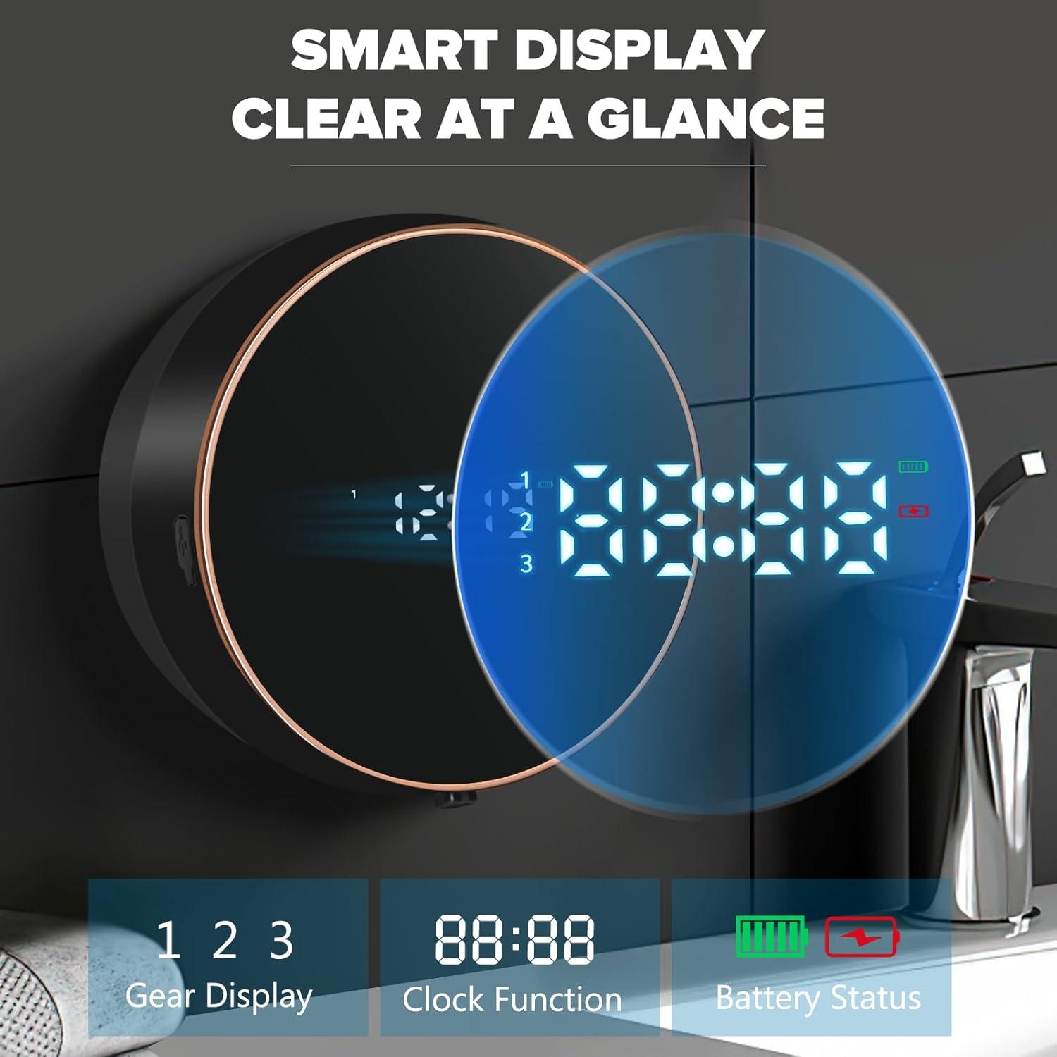 Automatic Soap Dispenser Foam Bathroom: Wall Mount Rechargeable Touchless Adjustable Auto Smart Electric Plastic Black Foaming Soap Dispenser with Clock - Kitchen - Hand Dish Lotion Couple Kids