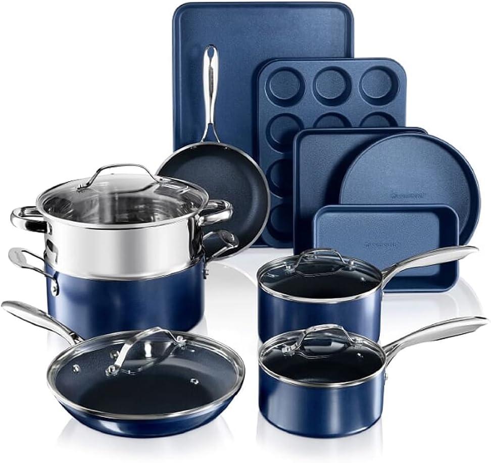 Granitestone Blue 15 Piece Nonstick Cookware and Bakeware Set