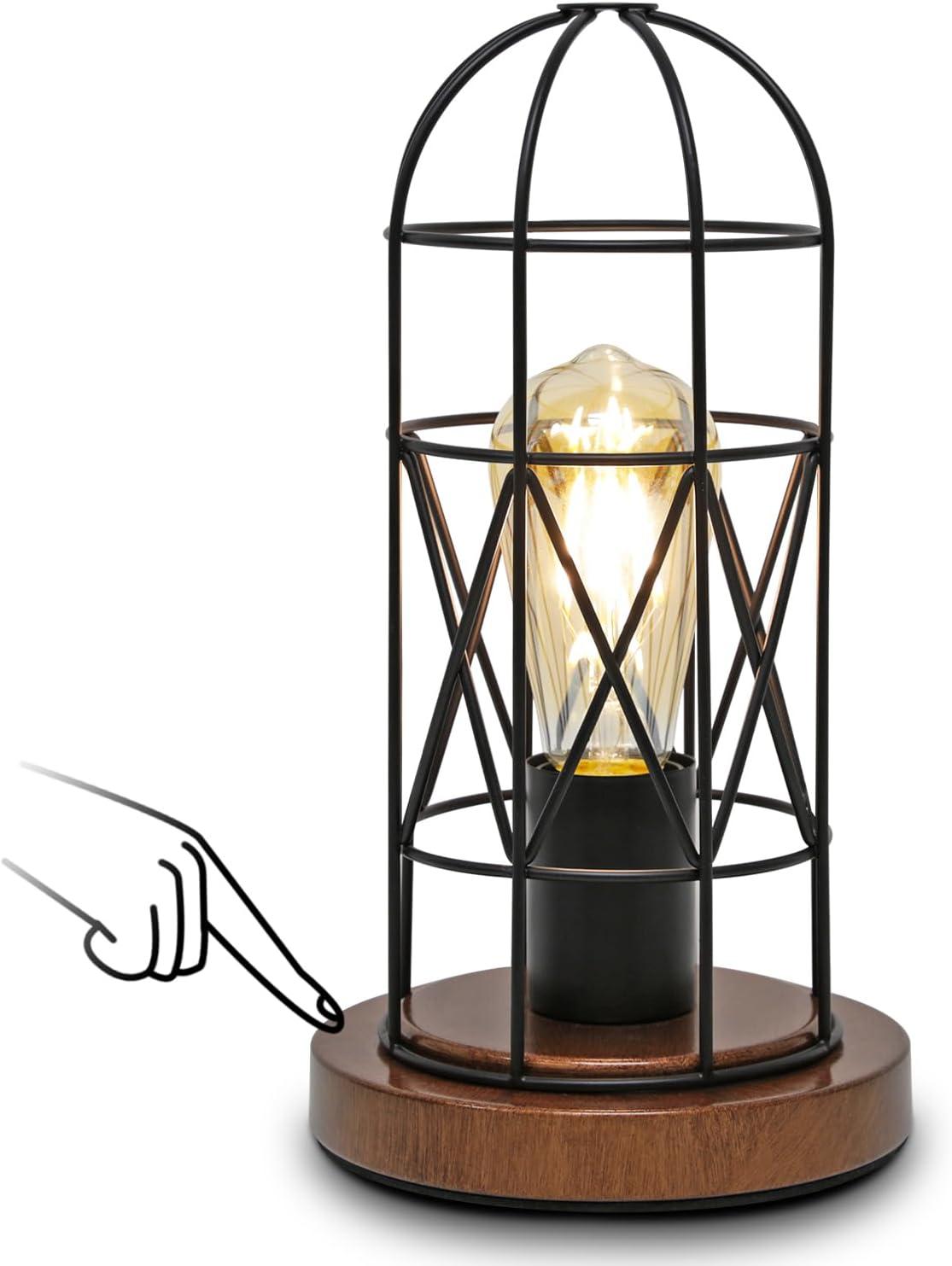 Industrial Black Metal Cage Touch Control Table Lamp